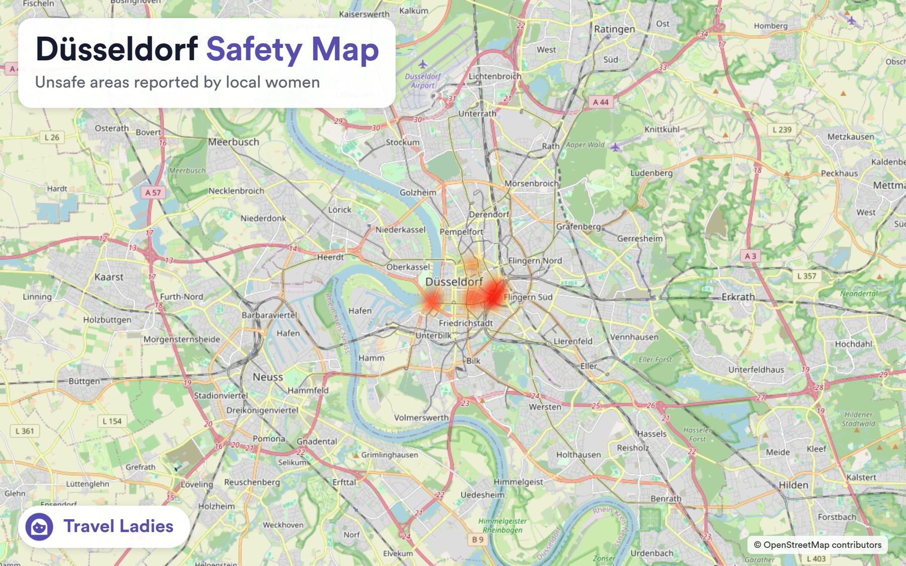 Düsseldorf safety map: unsafe areas reported by local women