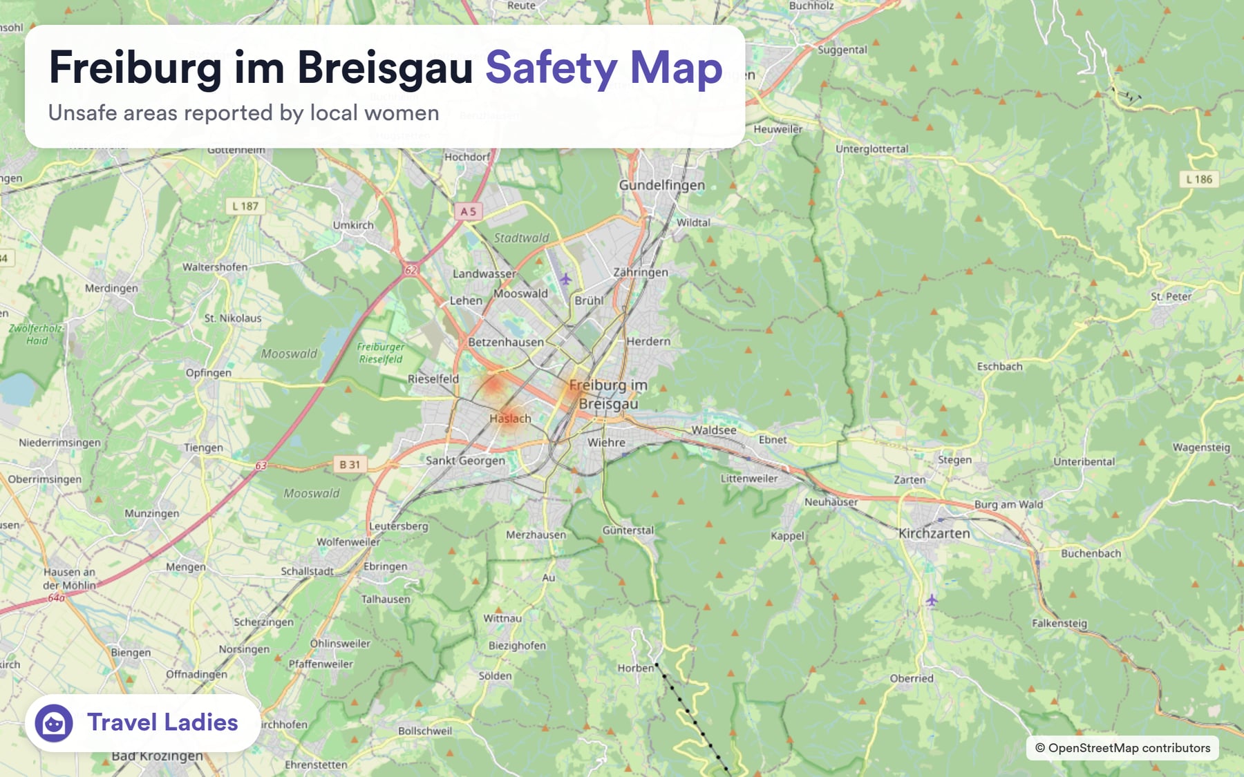 Freiburg im Breisgau safety map: unsafe areas reported by local women