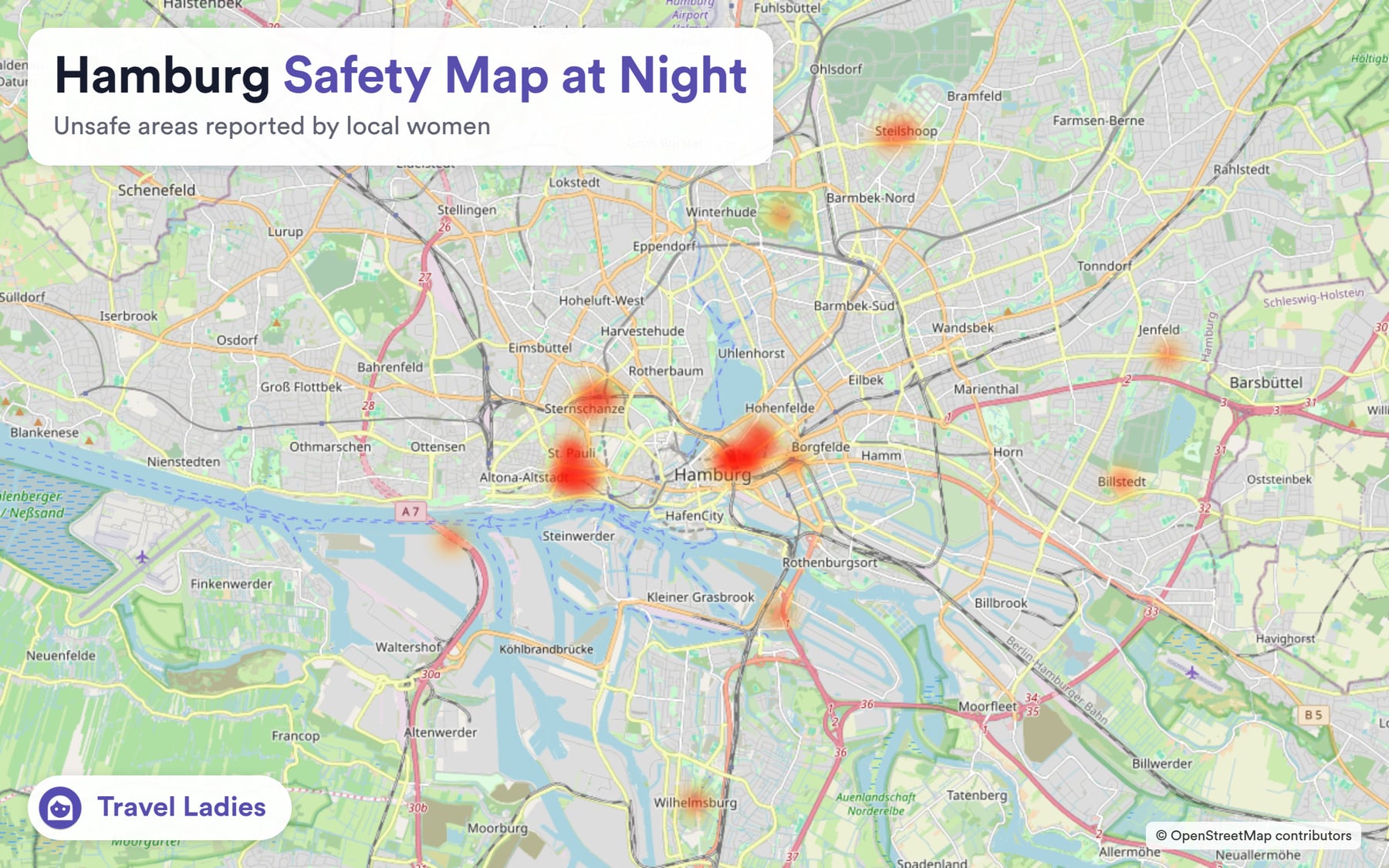 Hamburg safety map at night: unsafe areas reported by local women