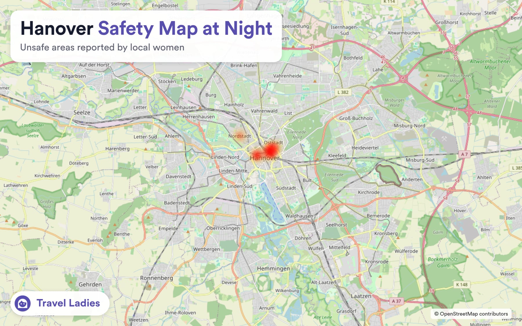 Hanover safety map at night: unsafe areas reported by local women
