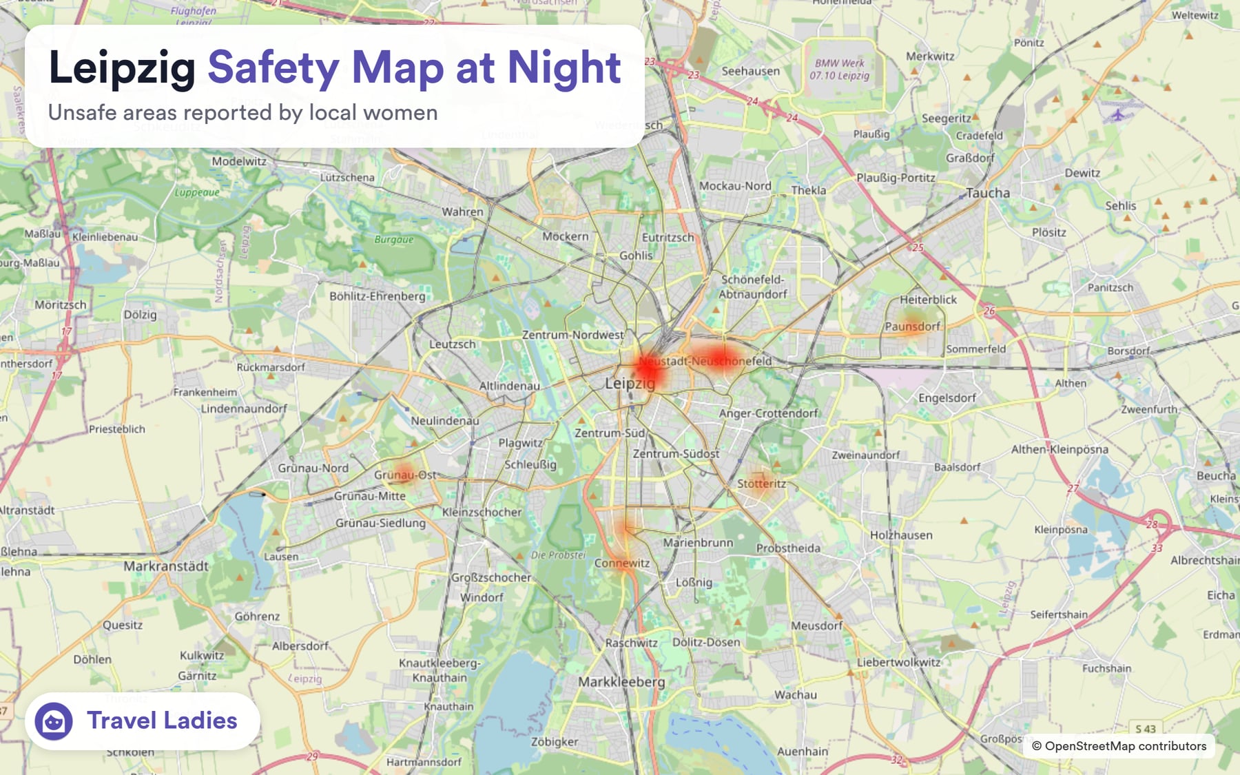 Leipzig safety map at night: unsafe areas reported by local women