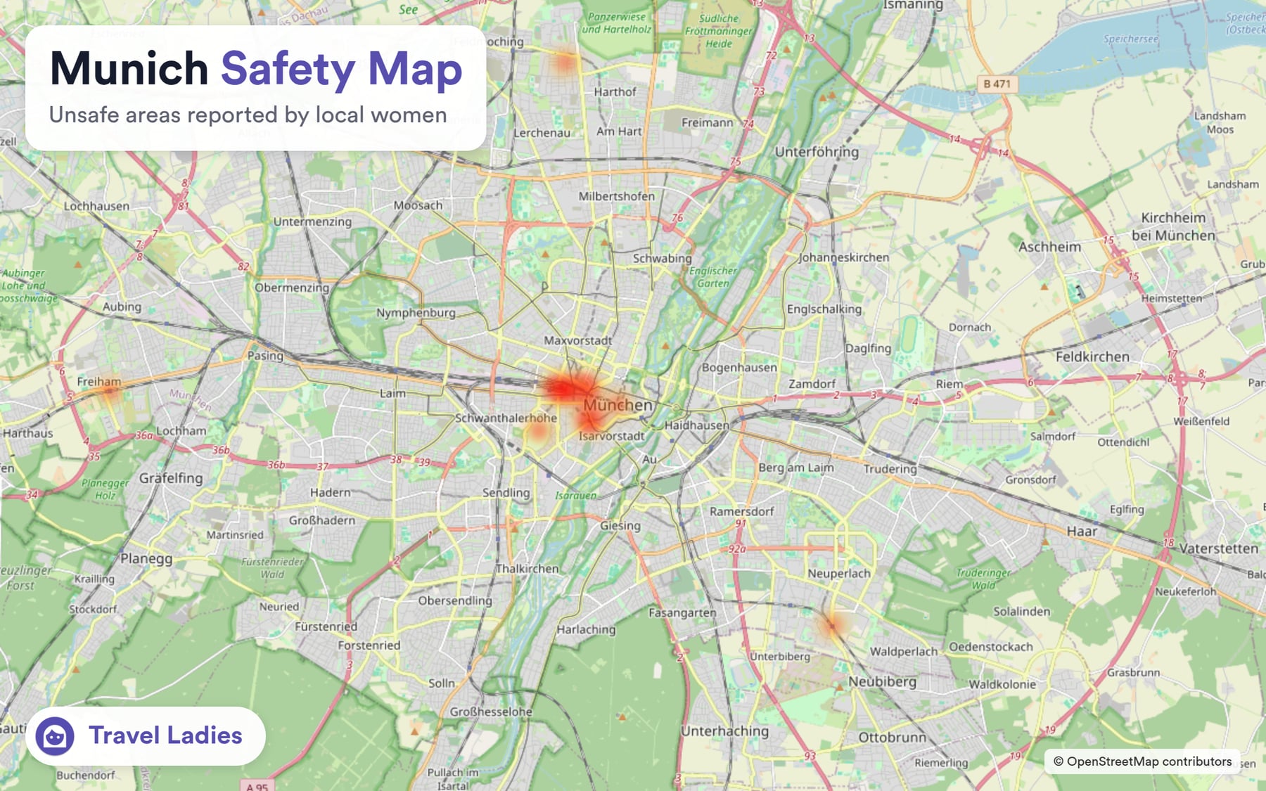 Munich safety map: unsafe areas reported by local women