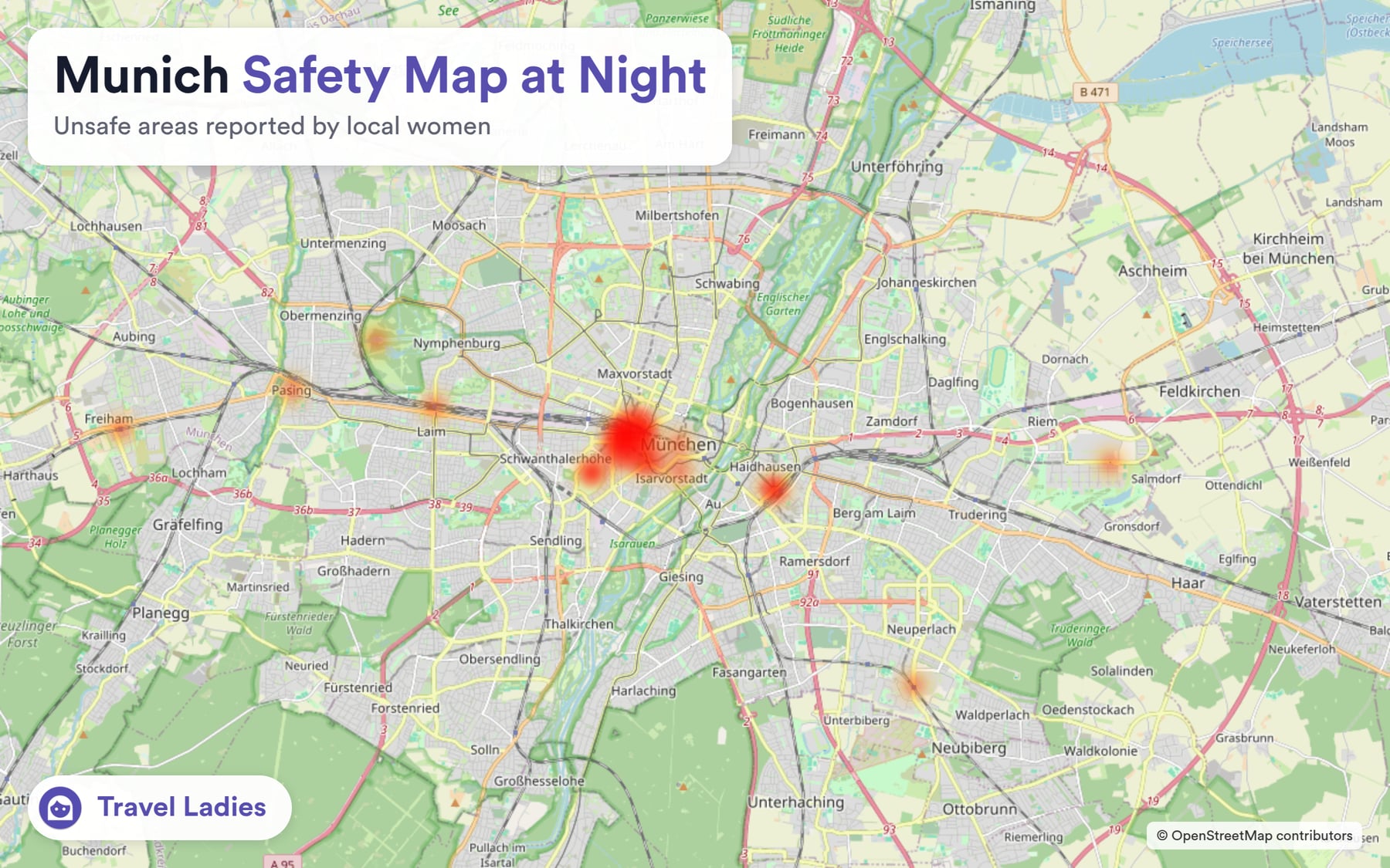 Munich safety map at night: unsafe areas reported by local women