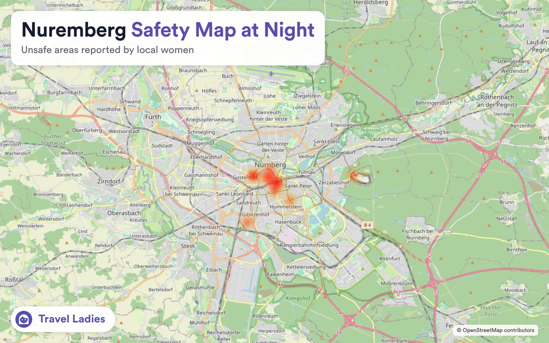 Nuremberg safety map at night: unsafe areas reported by local women