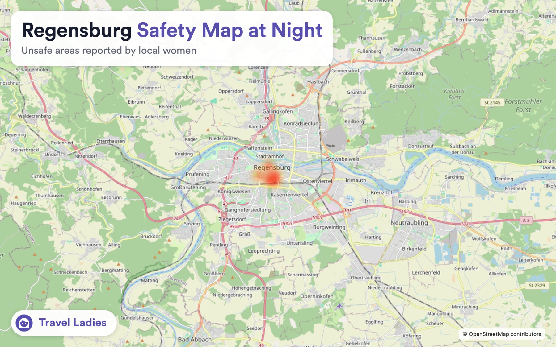 Regensburg safety map at night: unsafe areas reported by local women