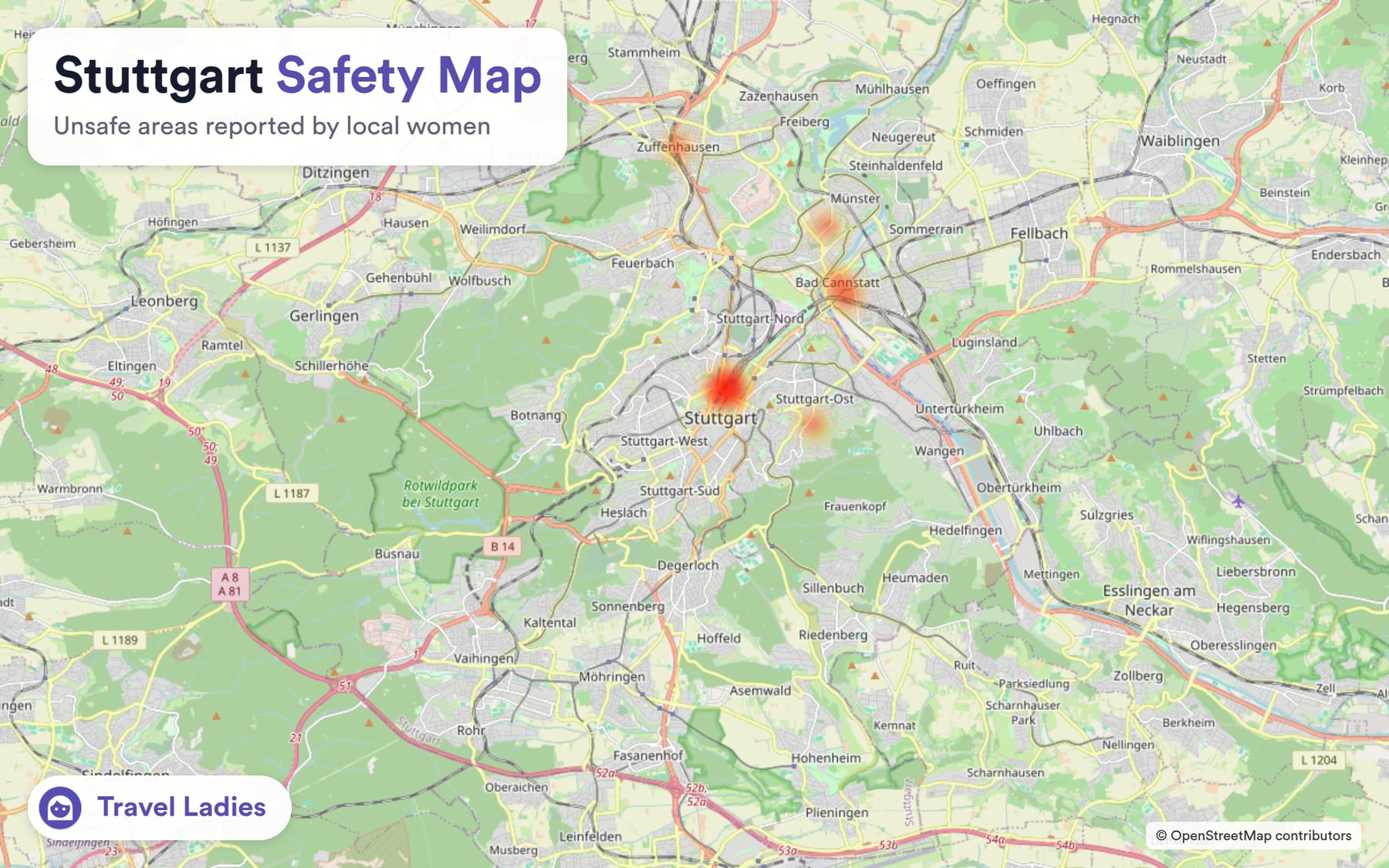 Stuttgart safety map: unsafe areas reported by local women