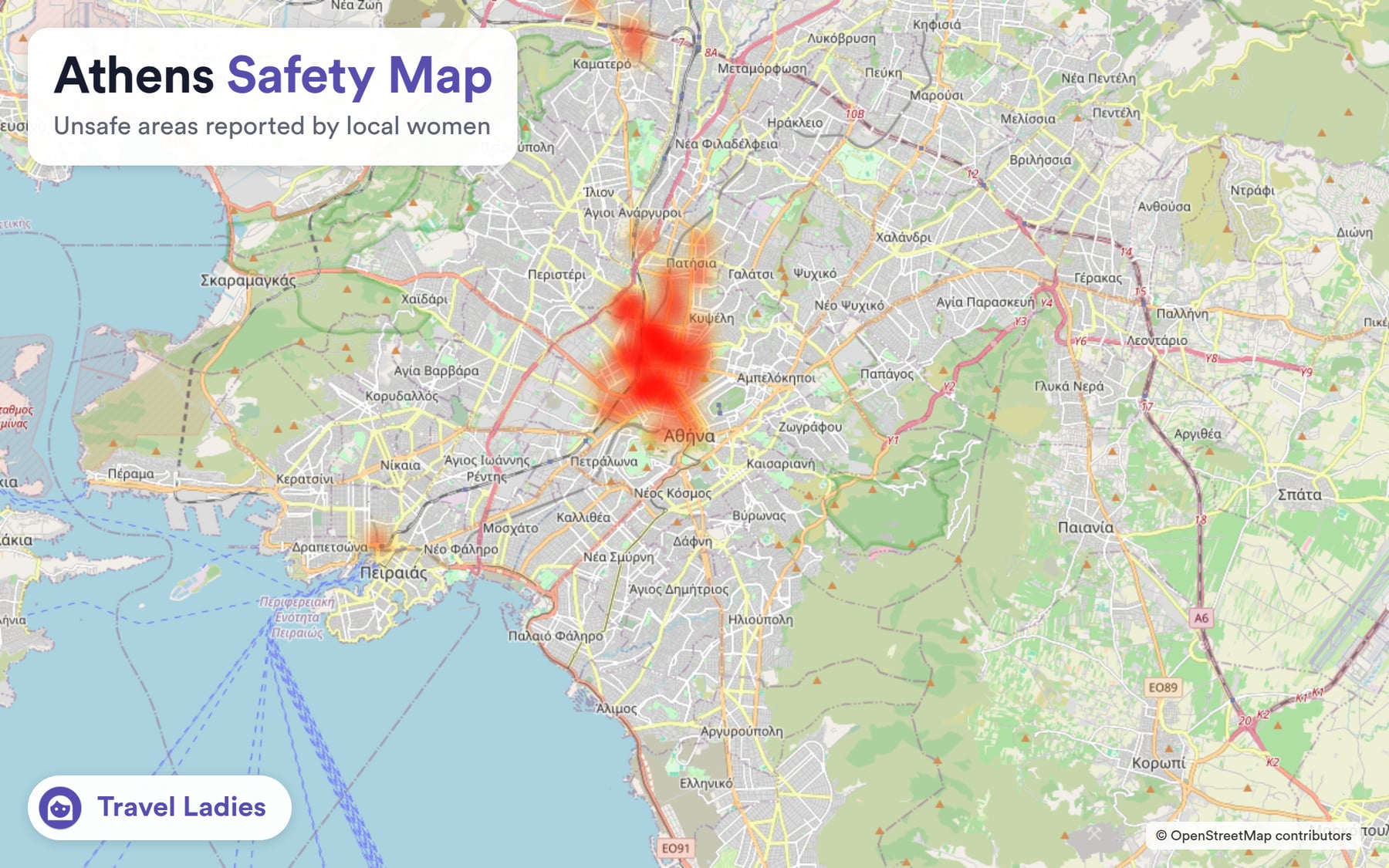 Athens safety map: unsafe areas reported by local women