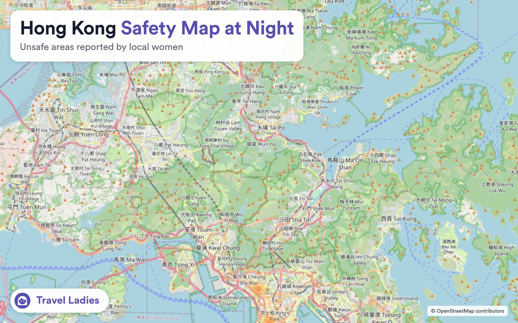 Hong Kong safety map at night: unsafe areas reported by local women
