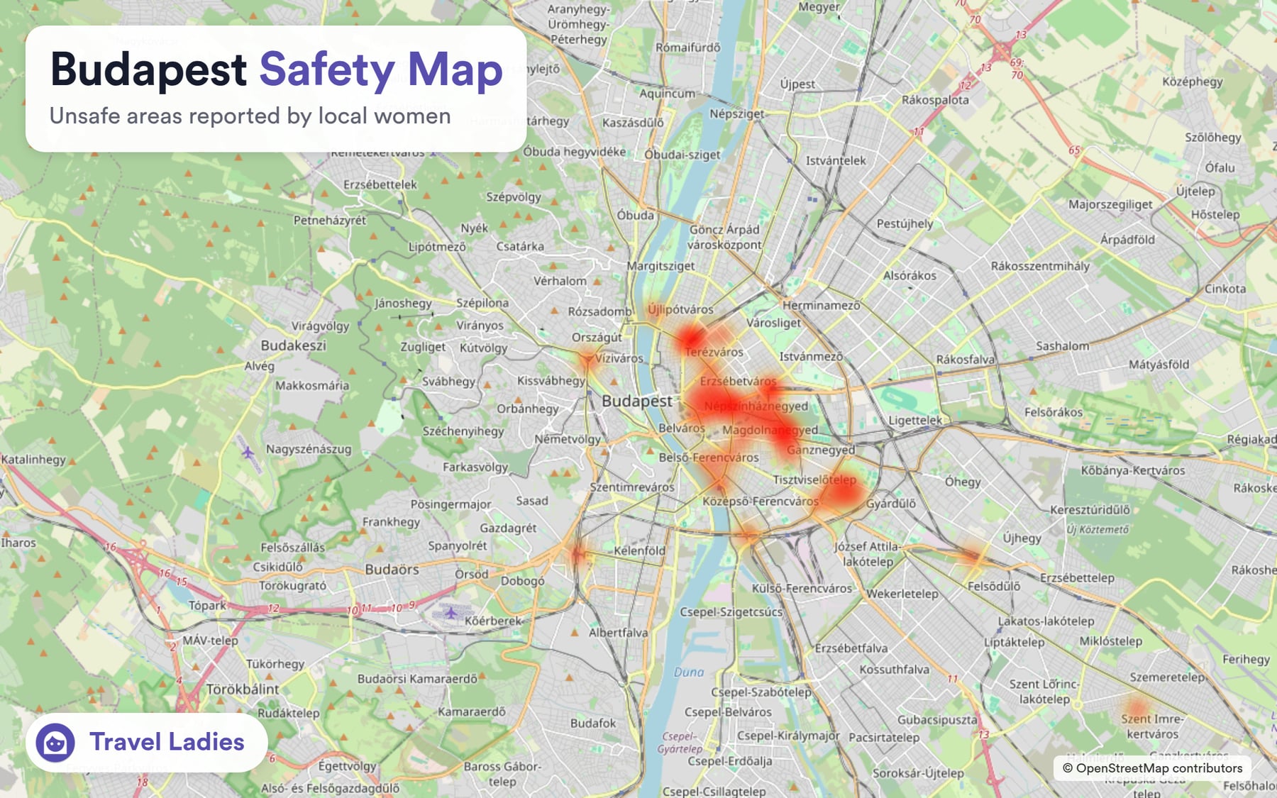 Budapest safety map: unsafe areas reported by local women