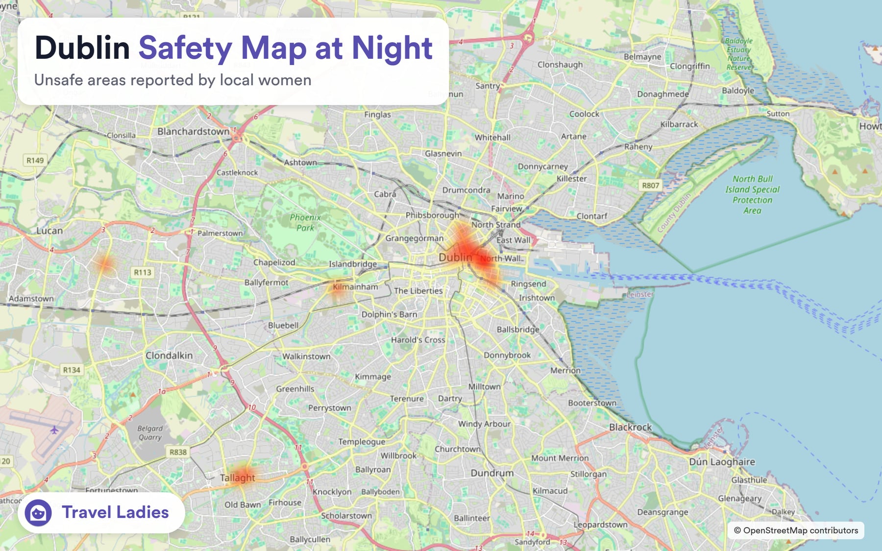 Dublin safety map at night: unsafe areas reported by local women