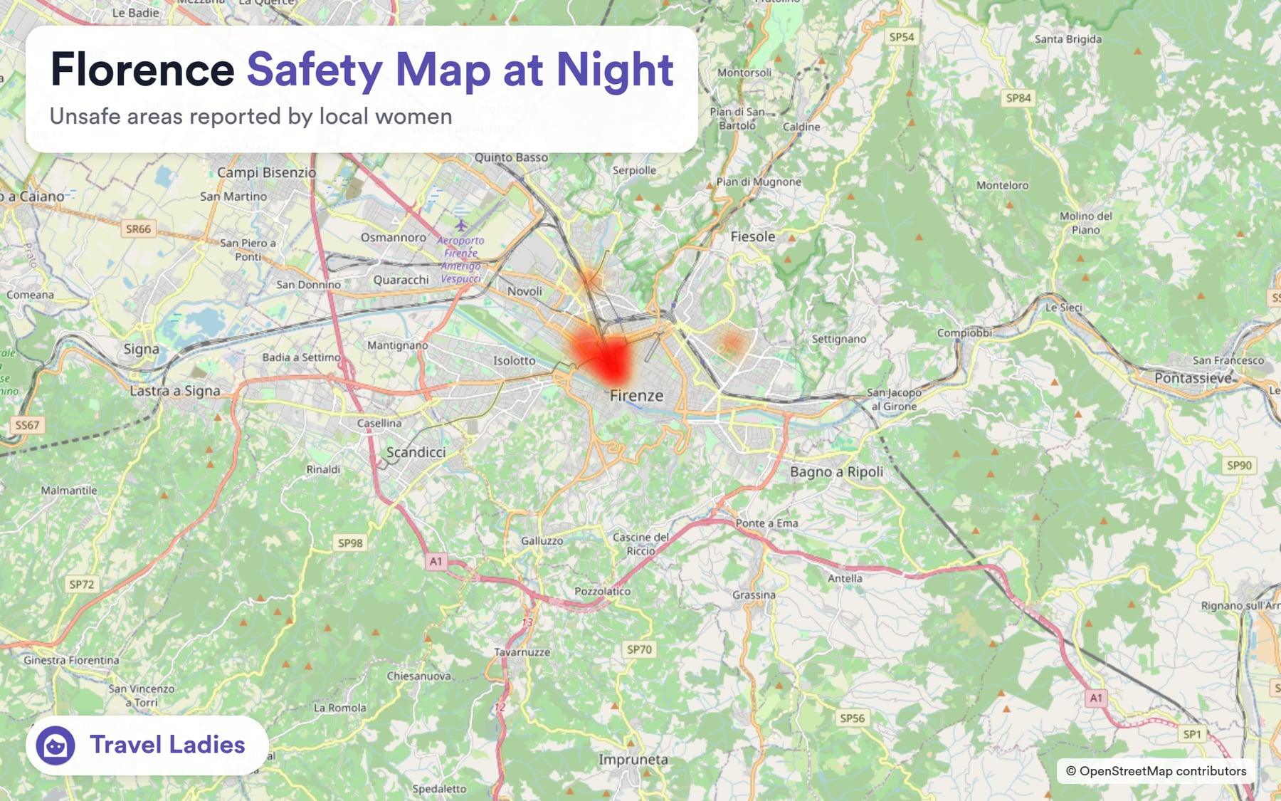 Florence safety map at night: unsafe areas reported by local women