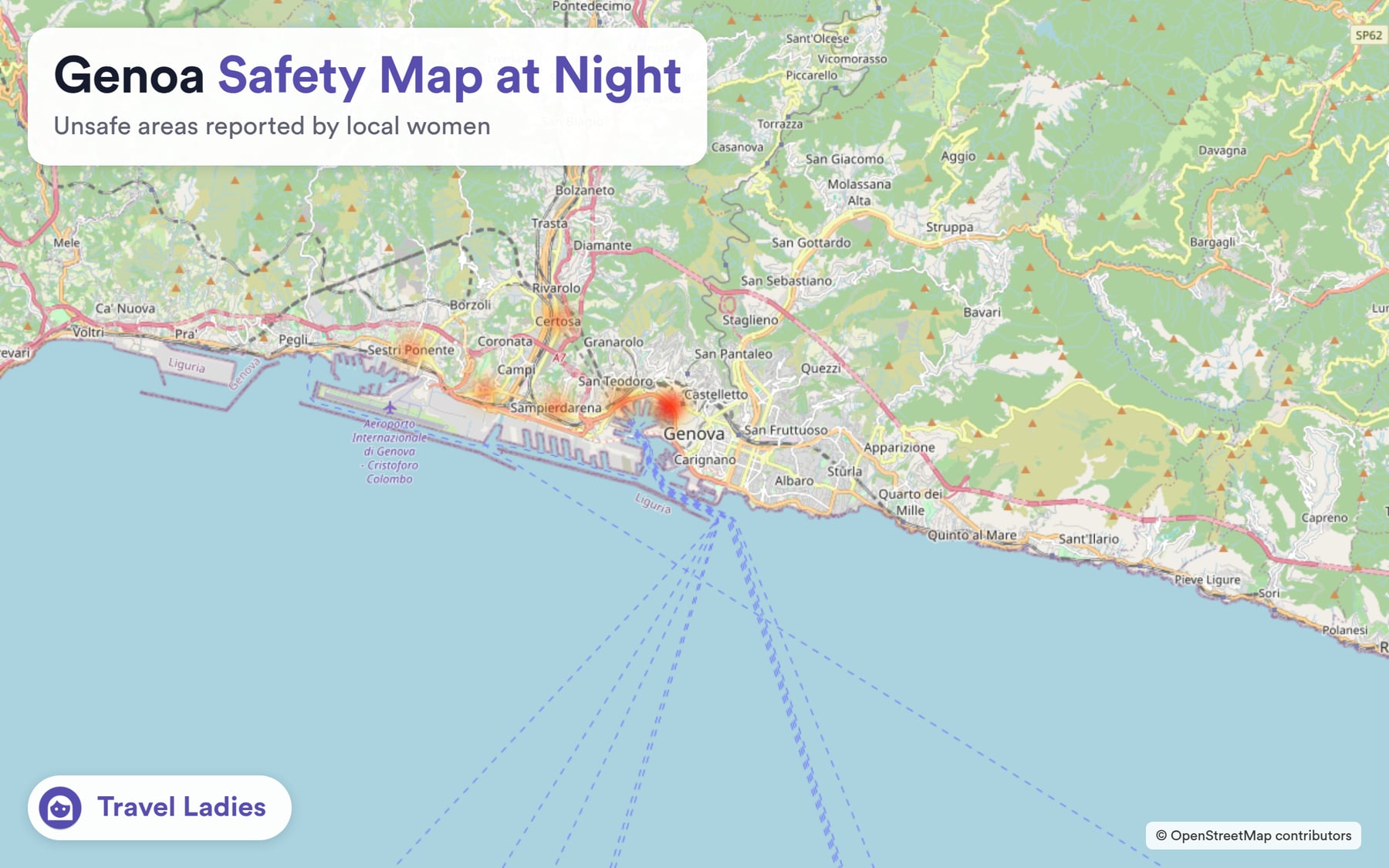 Genoa safety map at night: unsafe areas reported by local women