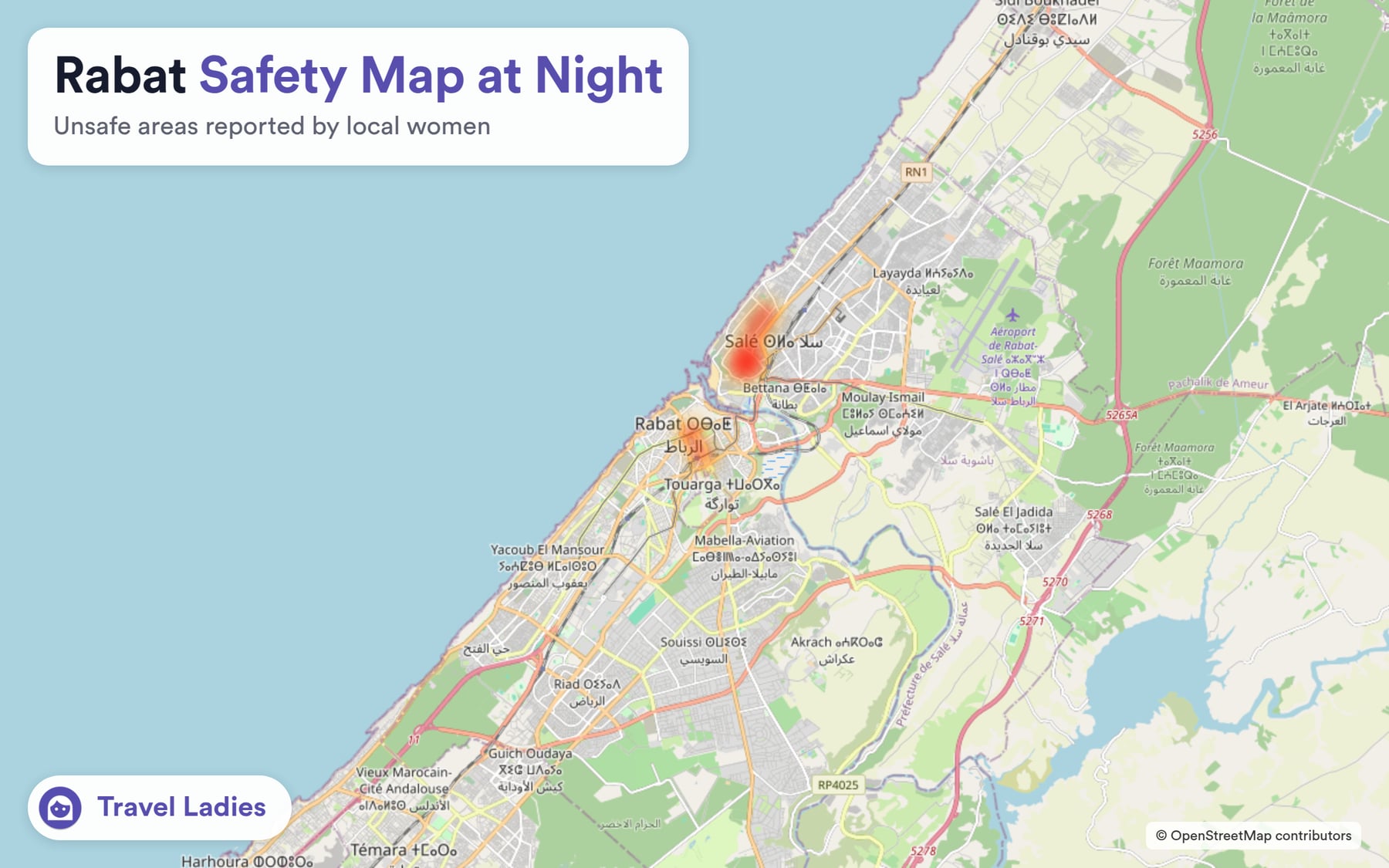 Rabat safety map at night: unsafe areas reported by local women