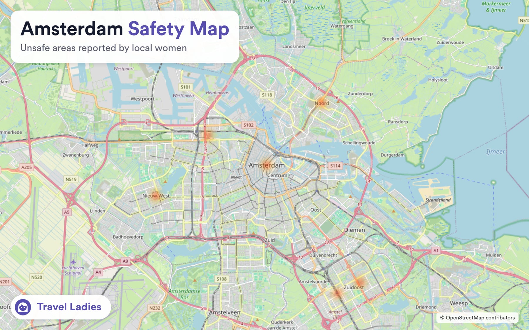 Amsterdam safety map: unsafe areas reported by local women