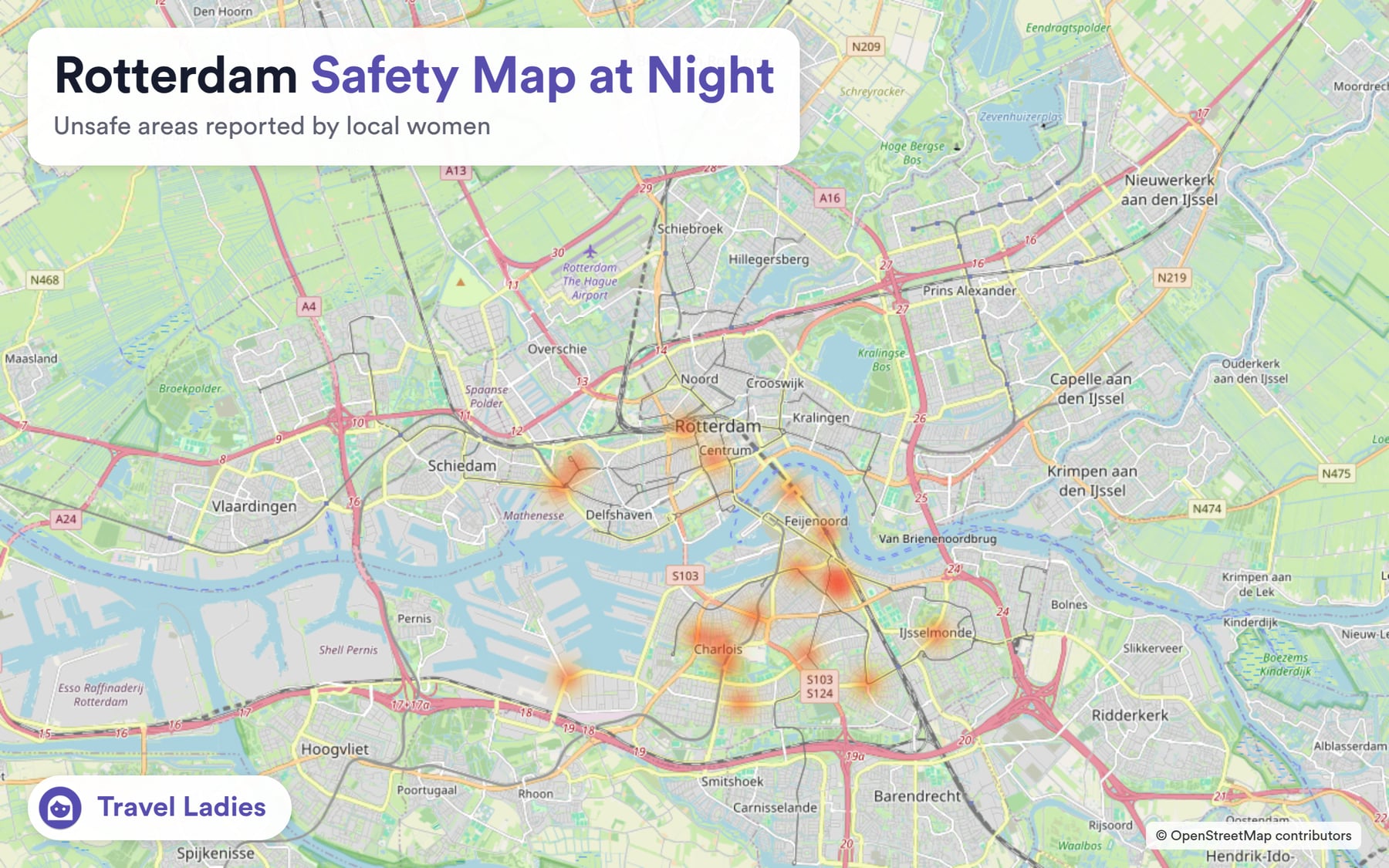 Rotterdam safety map at night: unsafe areas reported by local women