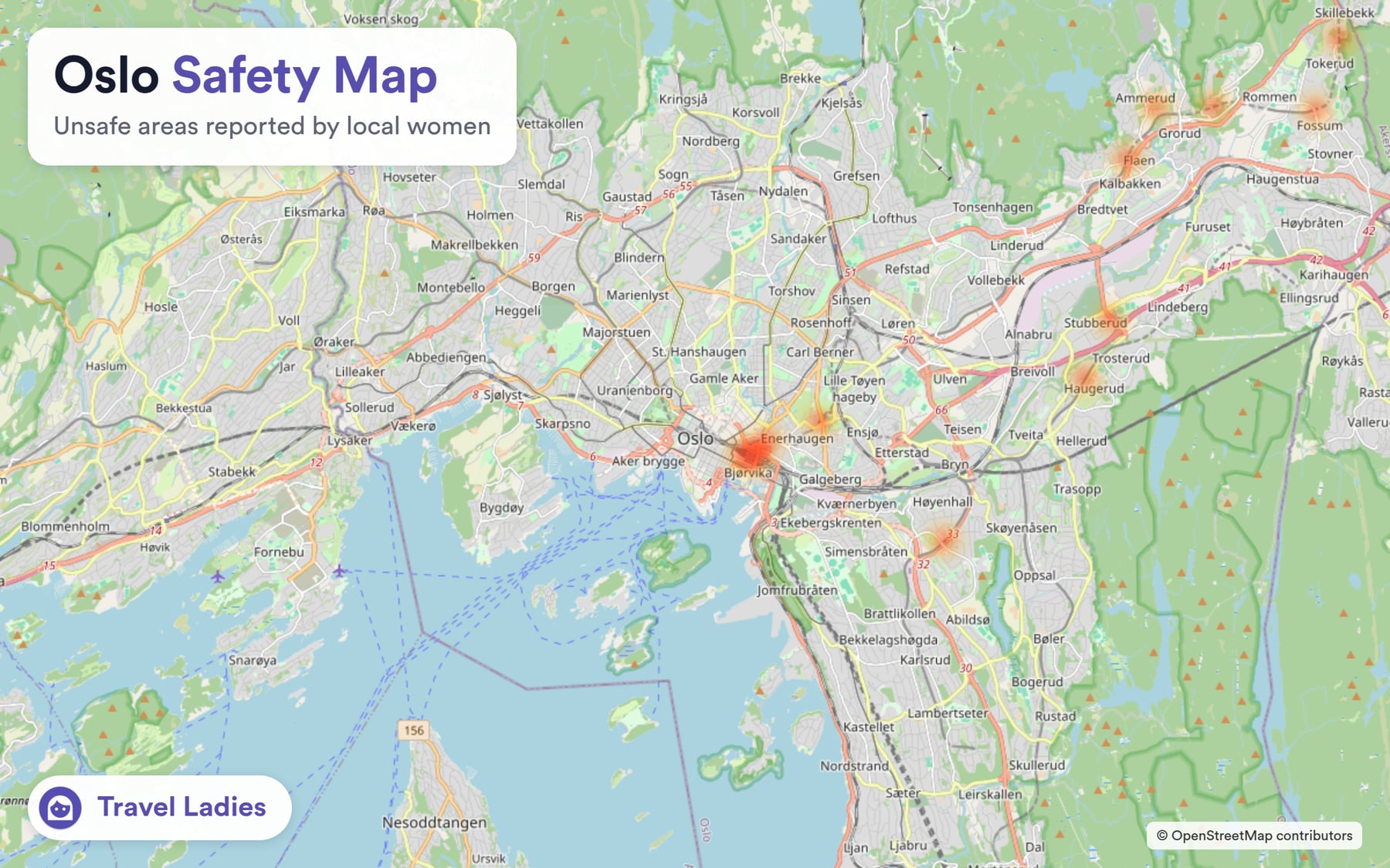 Oslo safety map: unsafe areas reported by local women