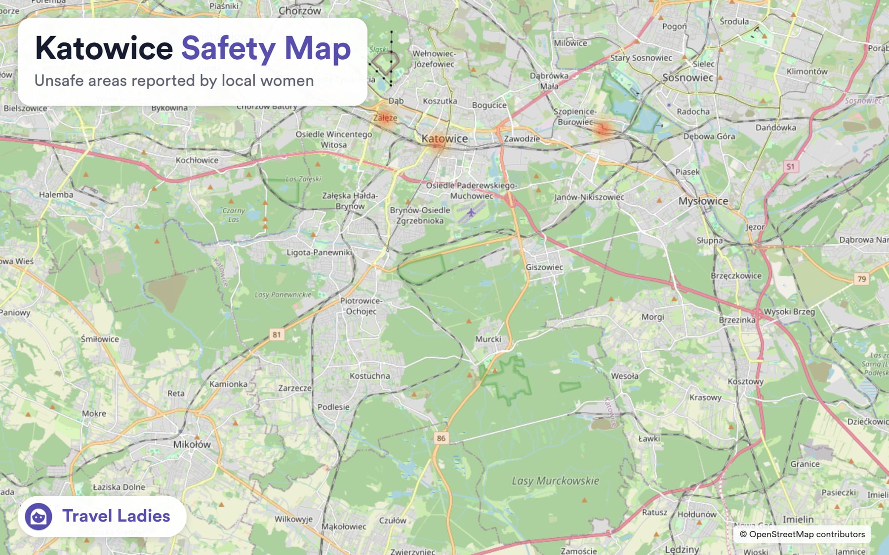 Katowice safety map: unsafe areas reported by local women