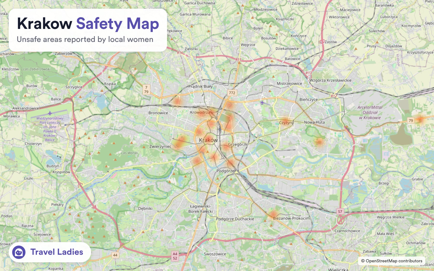 Krakow safety map: unsafe areas reported by local women