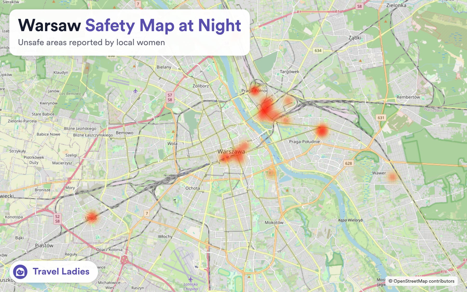 Warsaw safety map at night: unsafe areas reported by local women