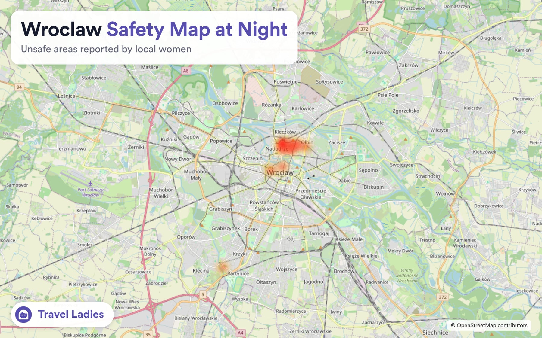 Wroclaw safety map at night: unsafe areas reported by local women