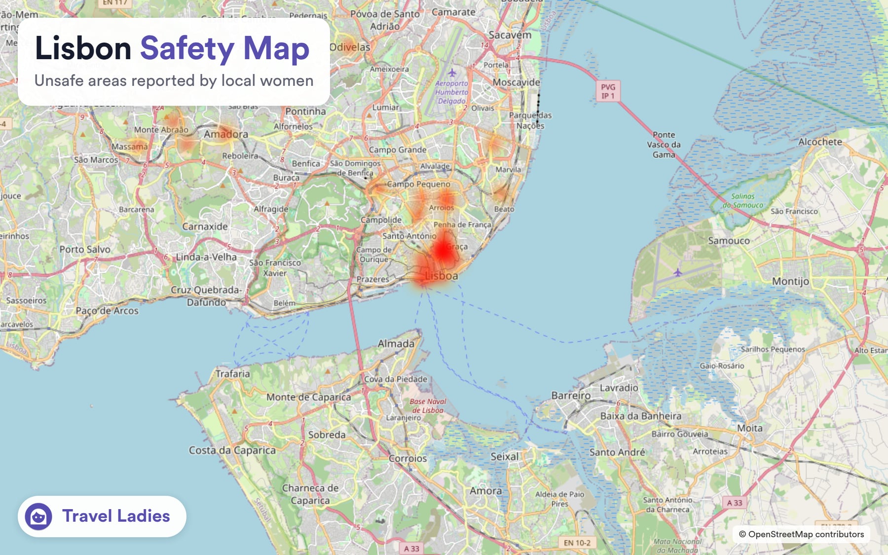 Lisbon safety map: unsafe areas reported by local women