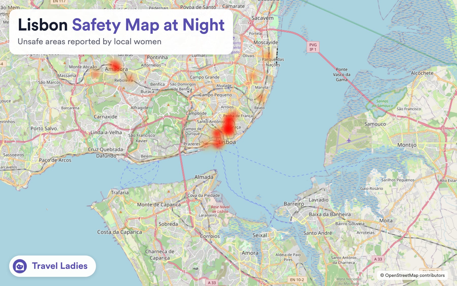 Lisbon safety map at night: unsafe areas reported by local women