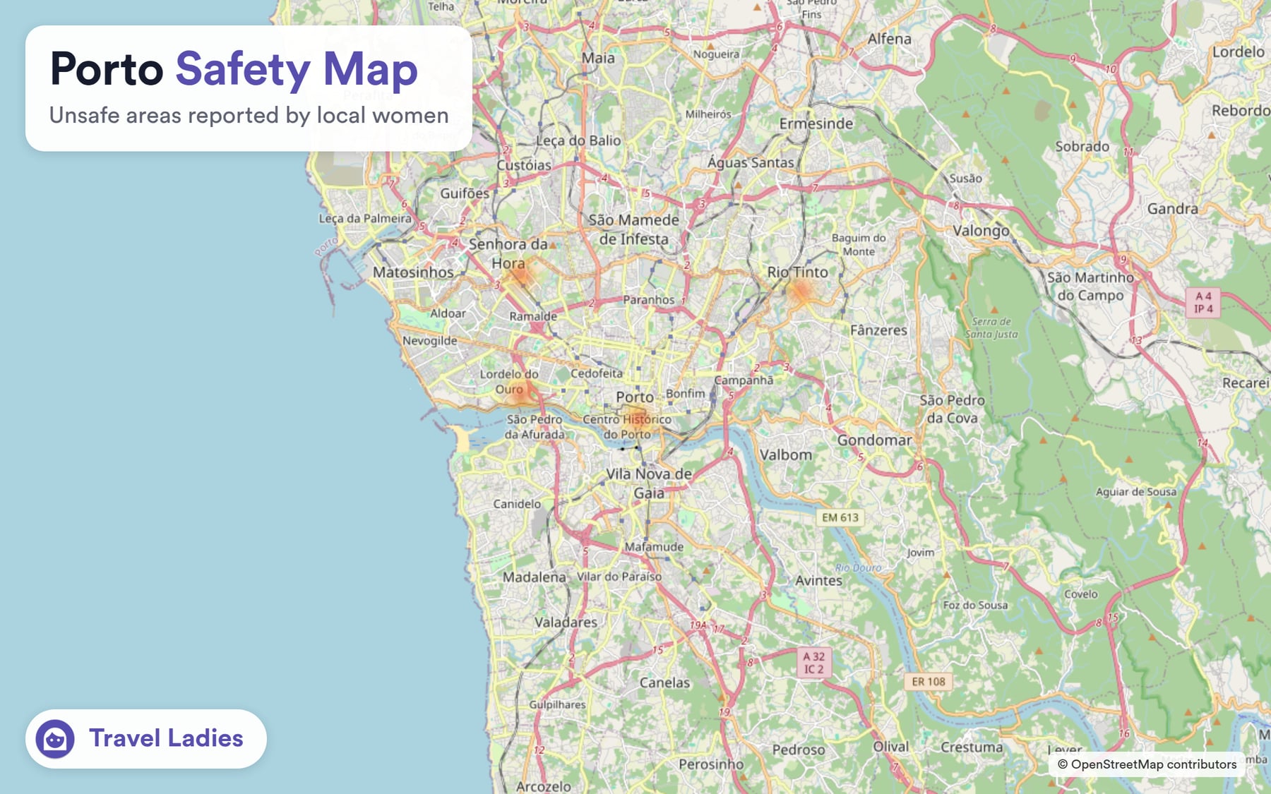 Porto safety map: unsafe areas reported by local women