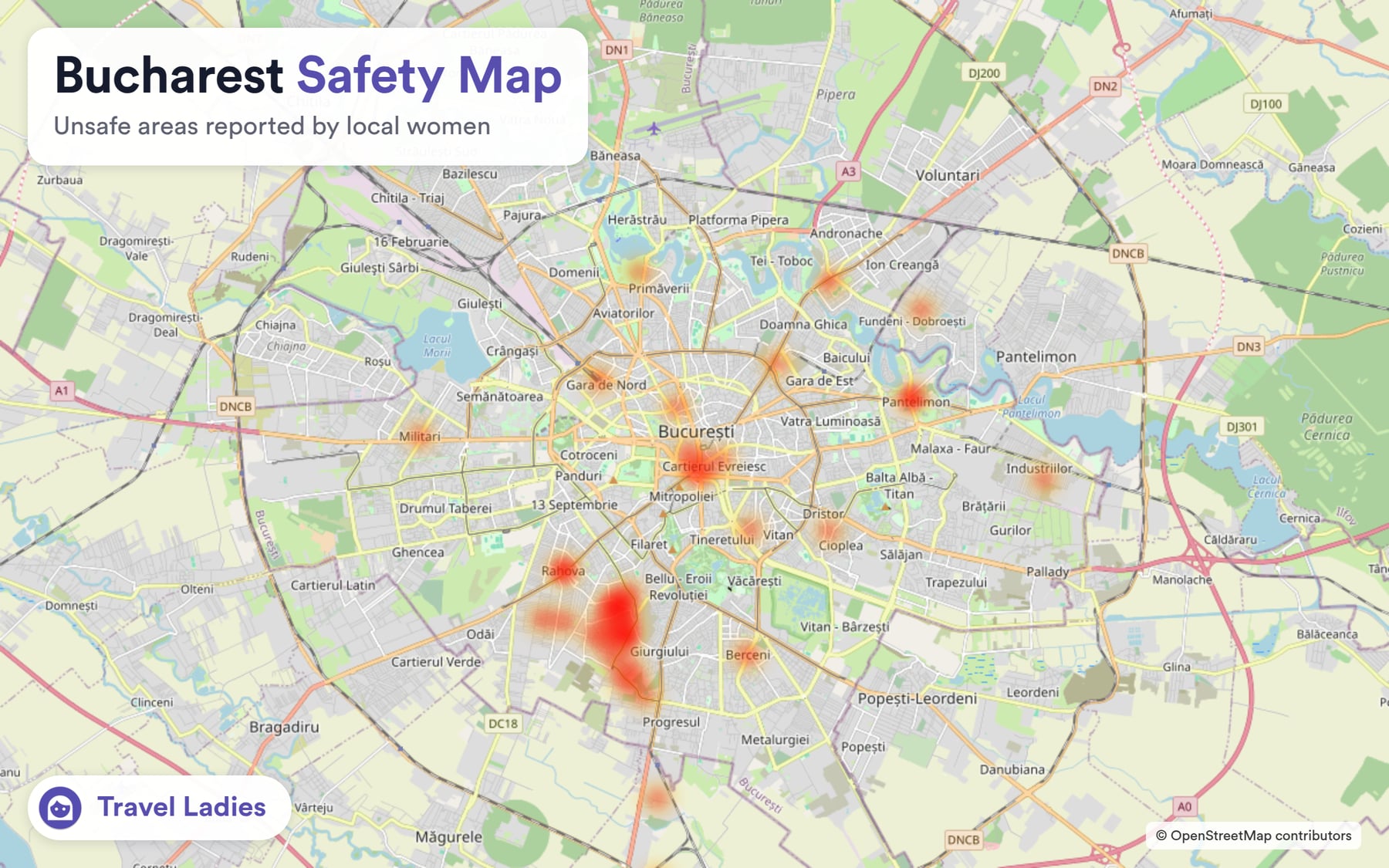 Bucharest safety map: unsafe areas reported by local women