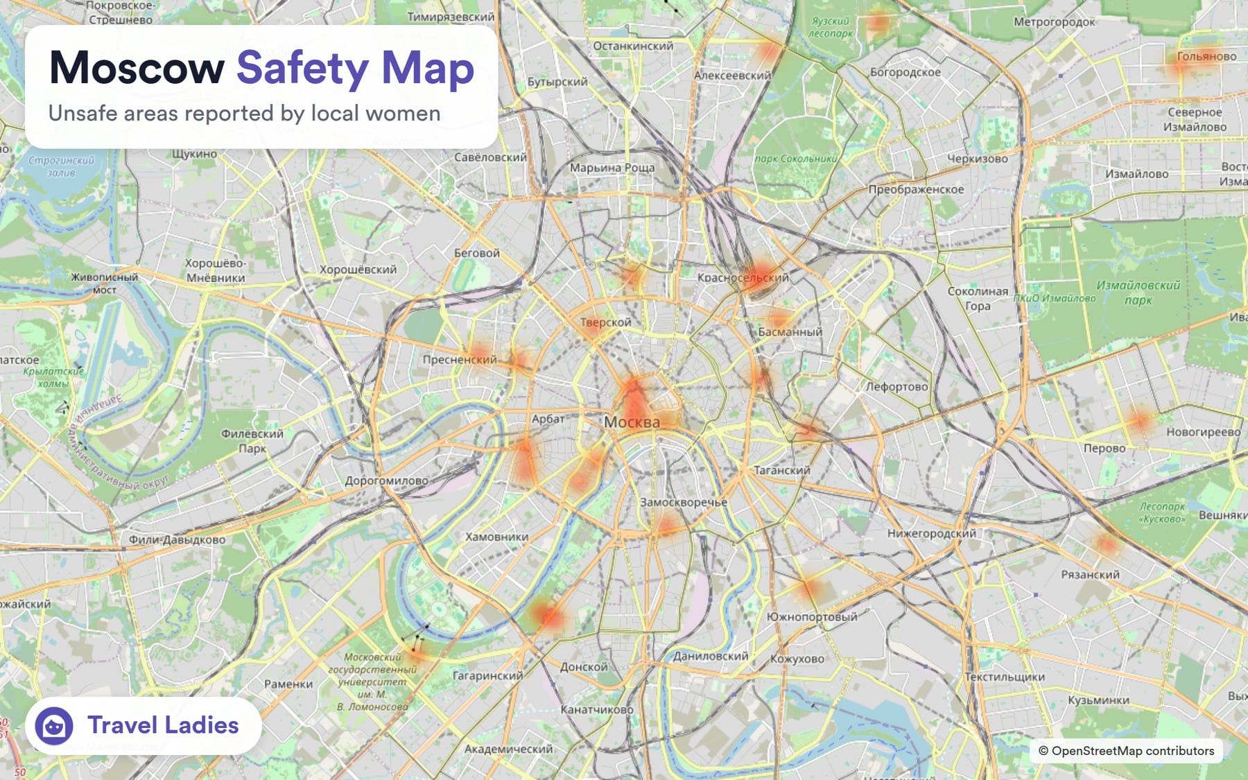 Moscow safety map: unsafe areas reported by local women