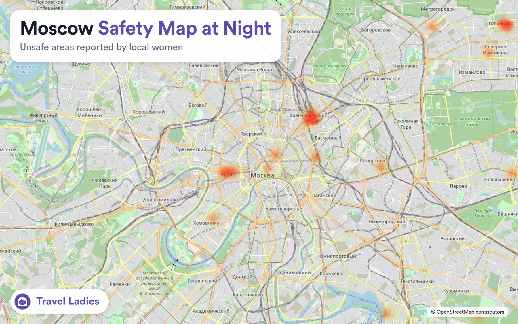 Moscow safety map at night: unsafe areas reported by local women