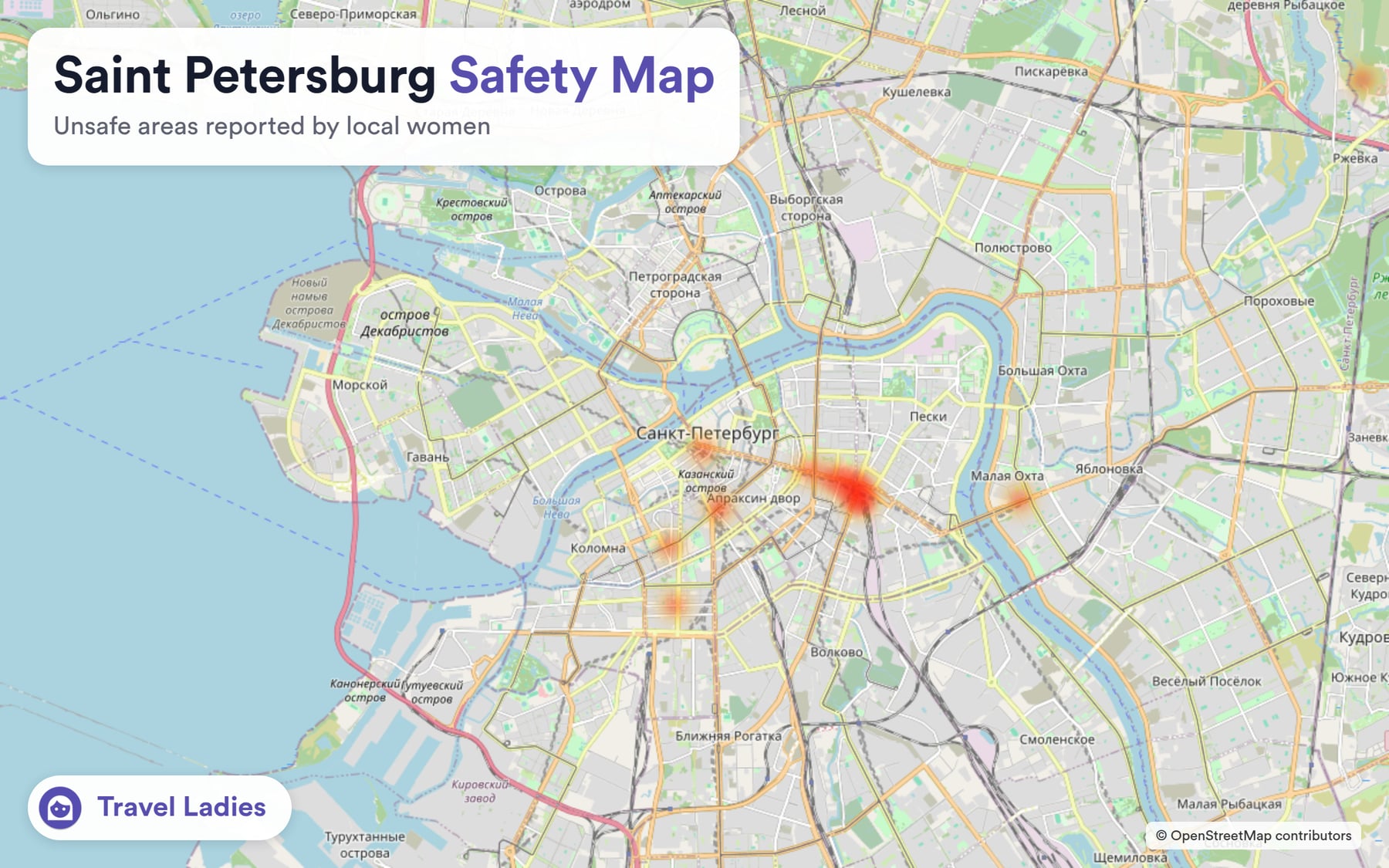 Saint Petersburg safety map: unsafe areas reported by local women