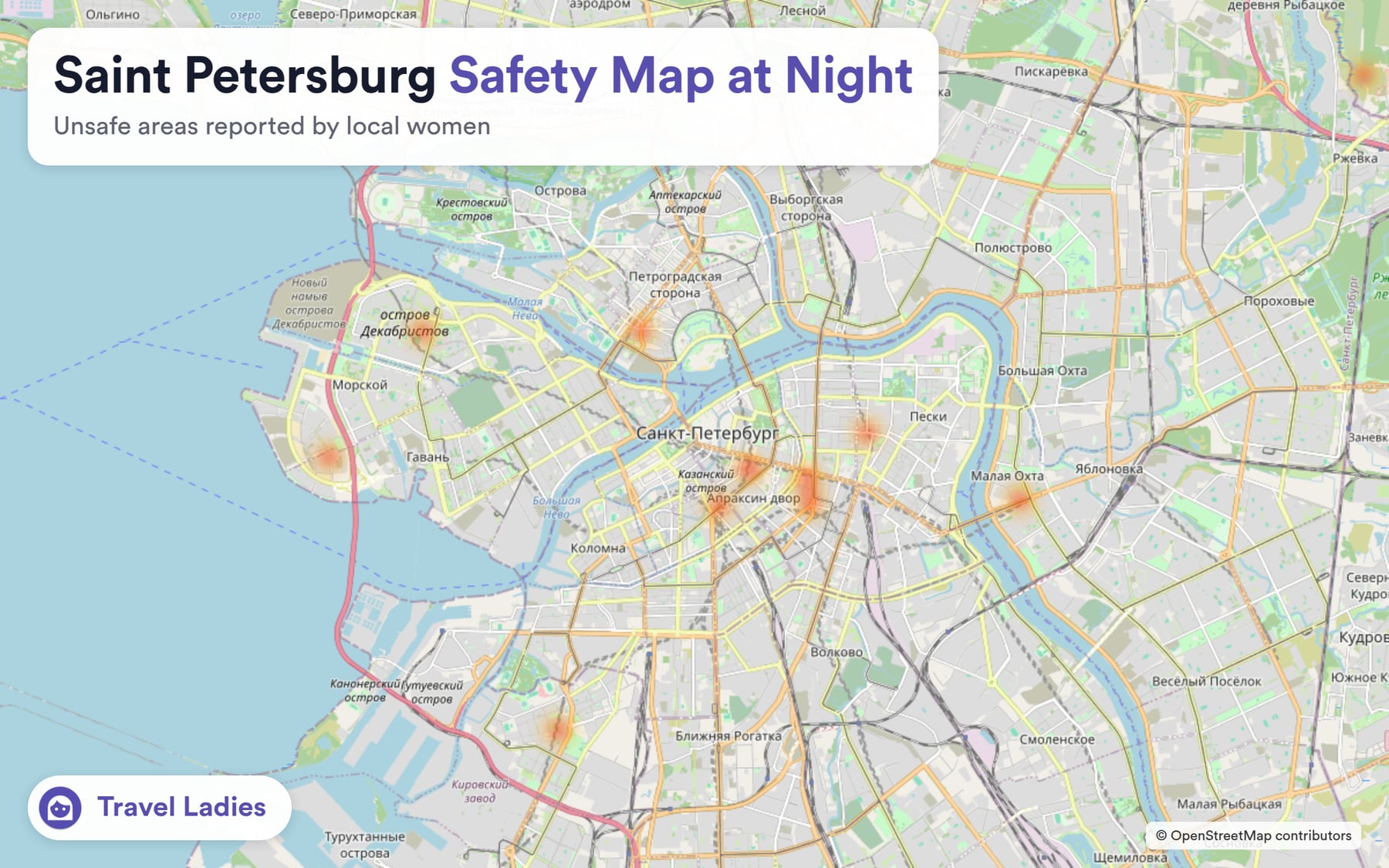 Saint Petersburg safety map at night: unsafe areas reported by local women