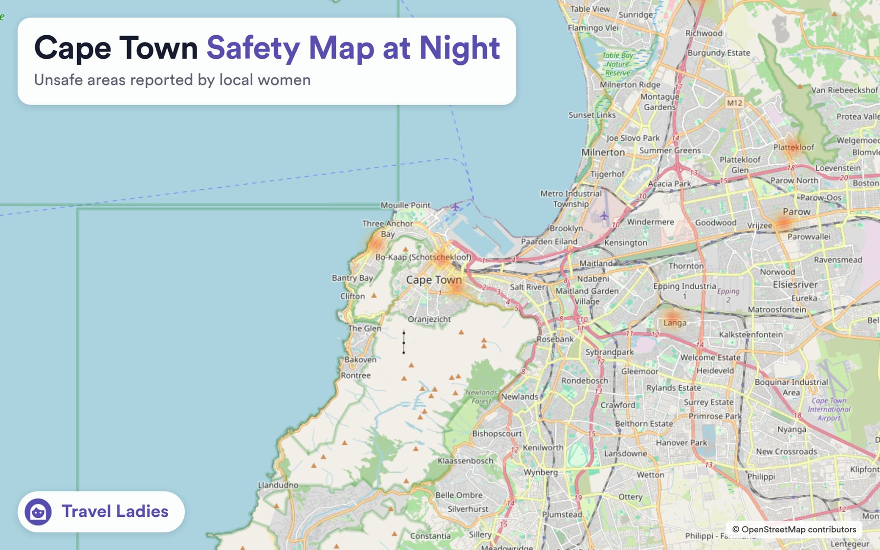 Cape Town safety map at night: unsafe areas reported by local women