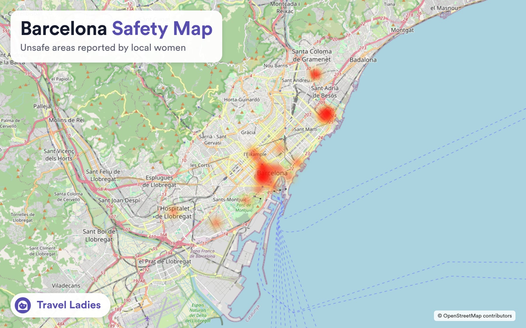 Barcelona safety map: unsafe areas reported by local women