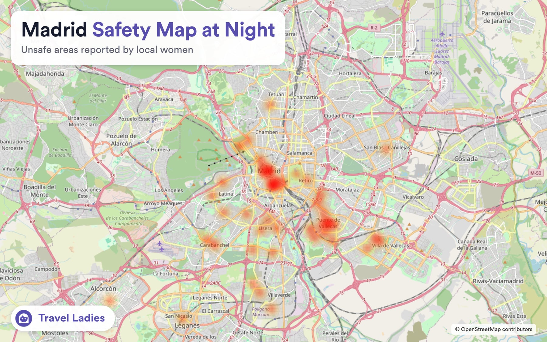Madrid safety map at night: unsafe areas reported by local women