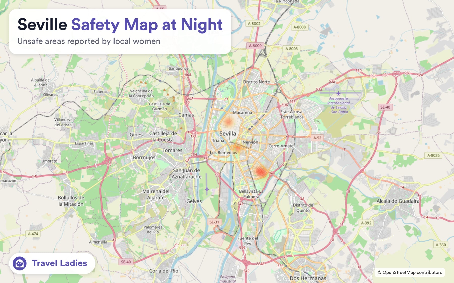 Seville safety map at night: unsafe areas reported by local women