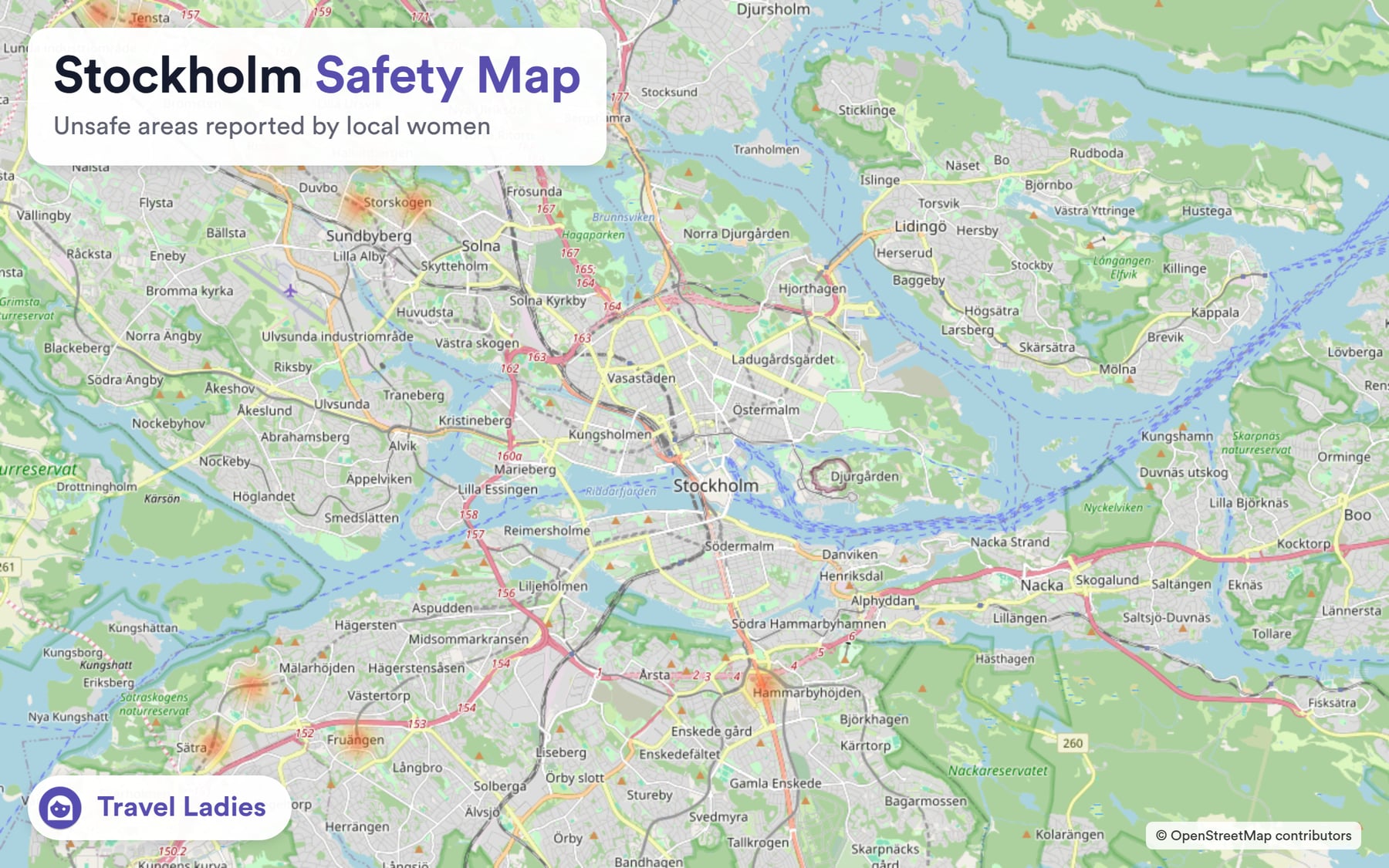 Stockholm safety map: unsafe areas reported by local women