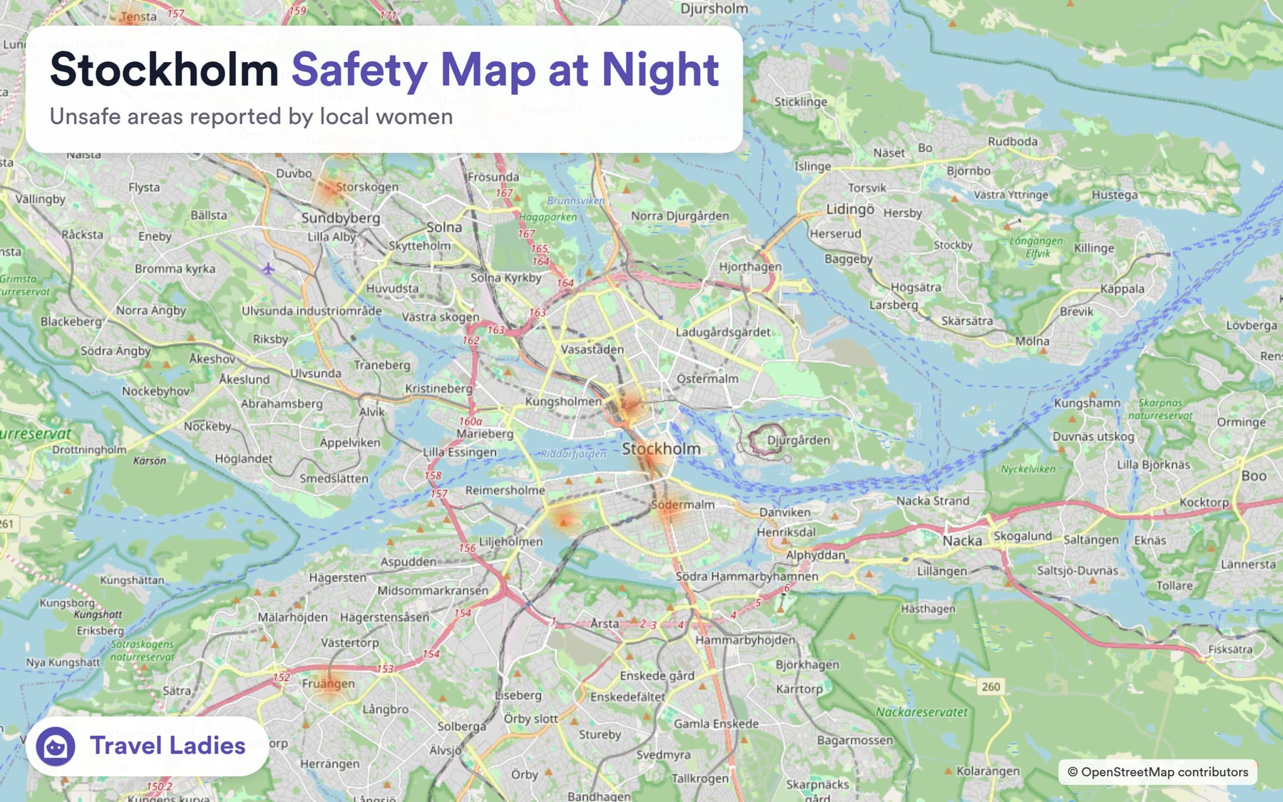 Stockholm safety map at night: unsafe areas reported by local women