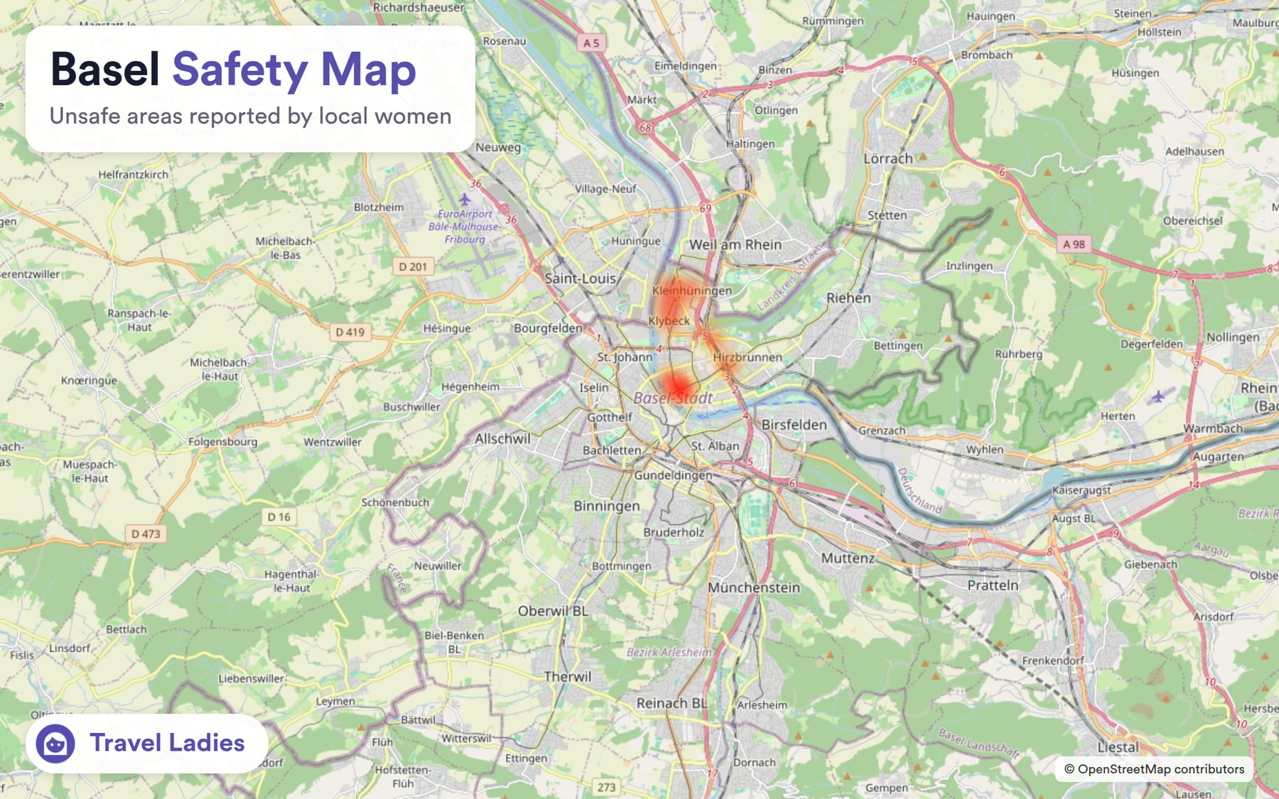 Basel safety map: unsafe areas reported by local women