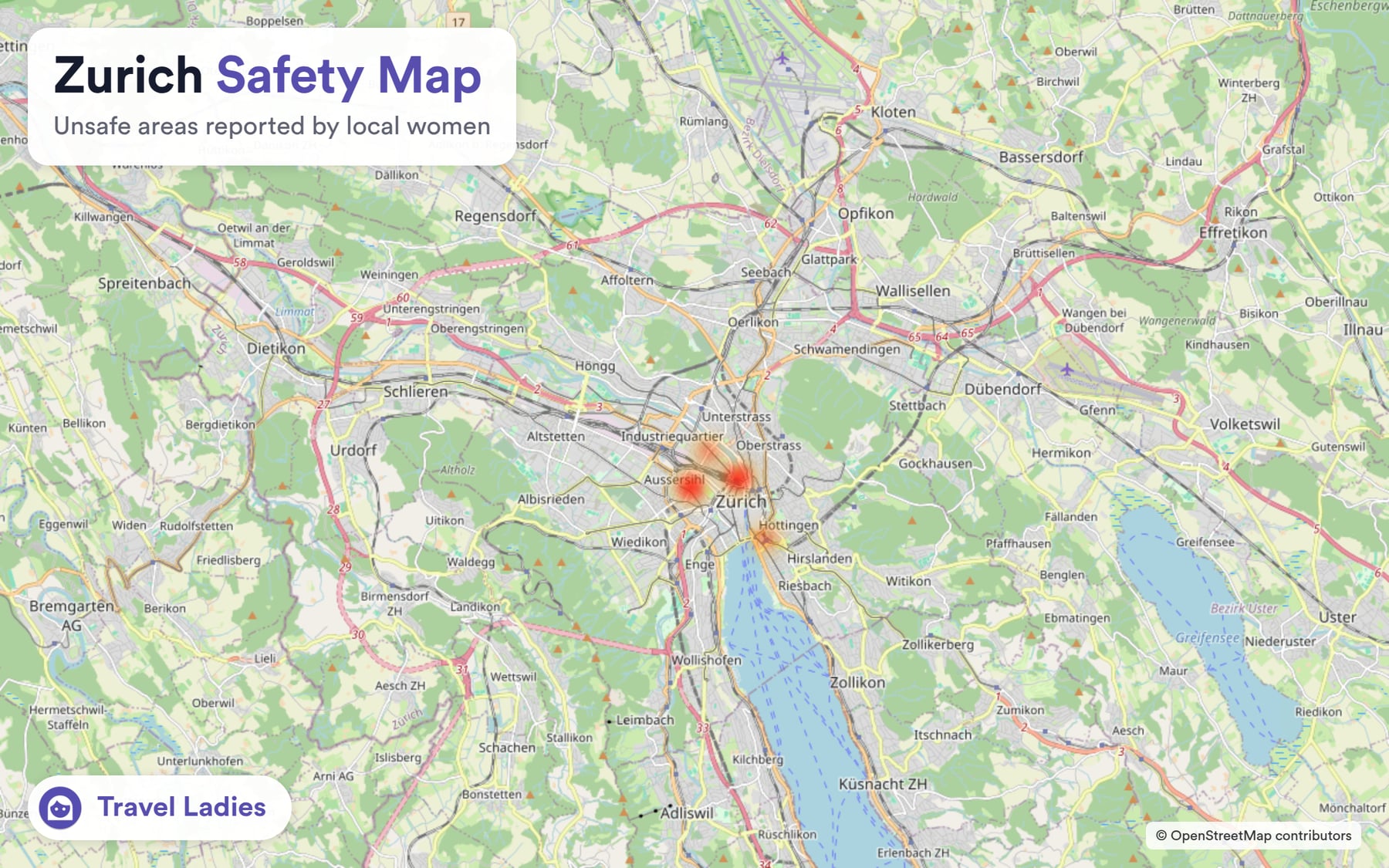 Zurich safety map: unsafe areas reported by local women