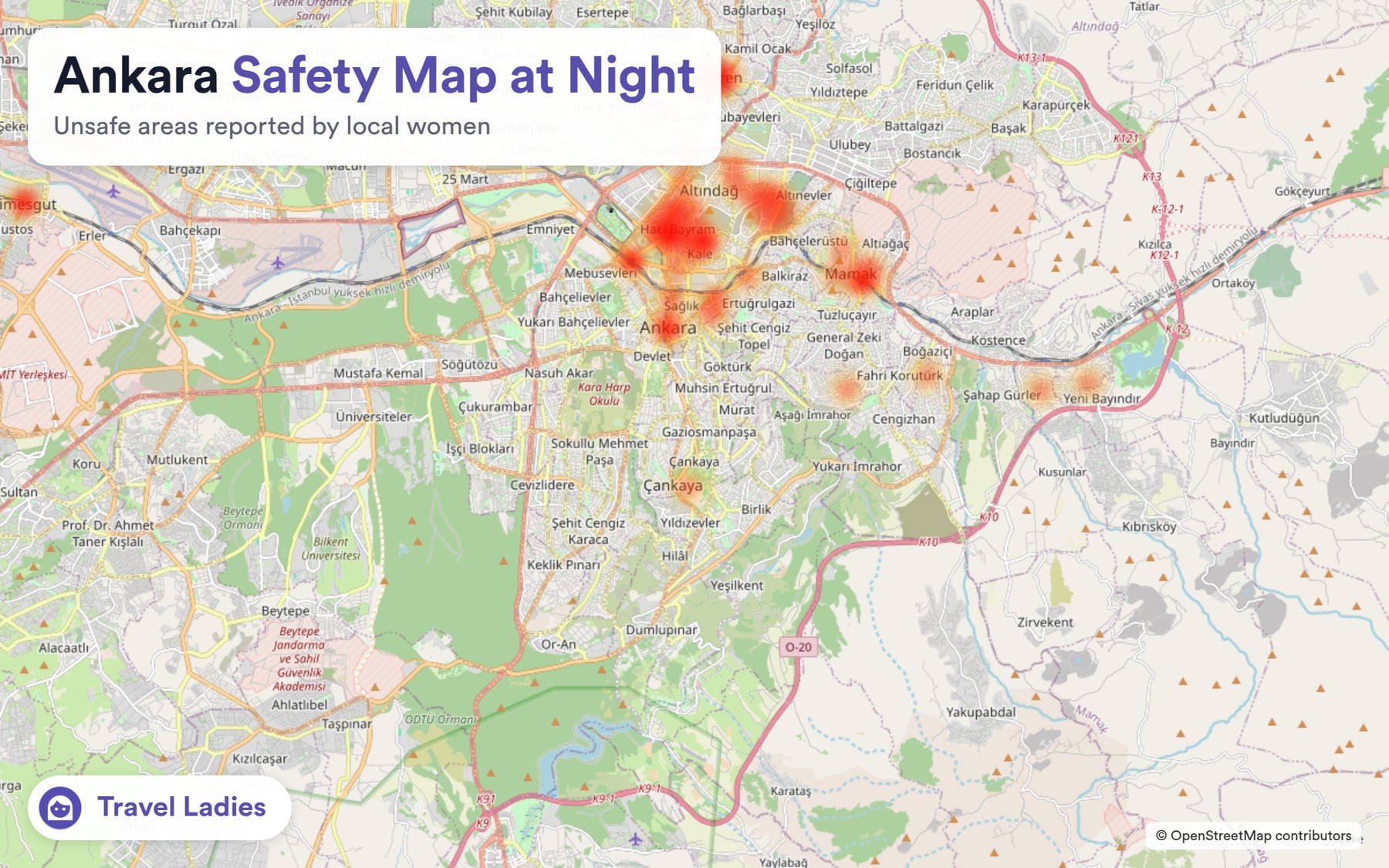 Ankara safety map at night: unsafe areas reported by local women