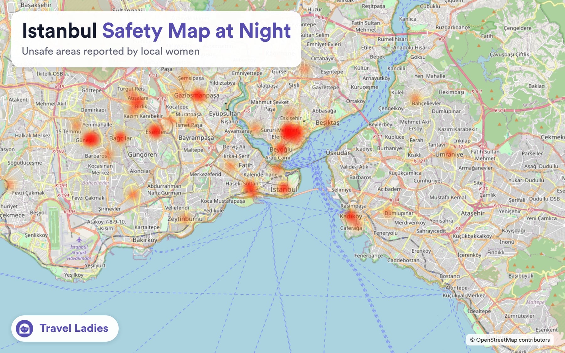 Istanbul safety map at night: unsafe areas reported by local women
