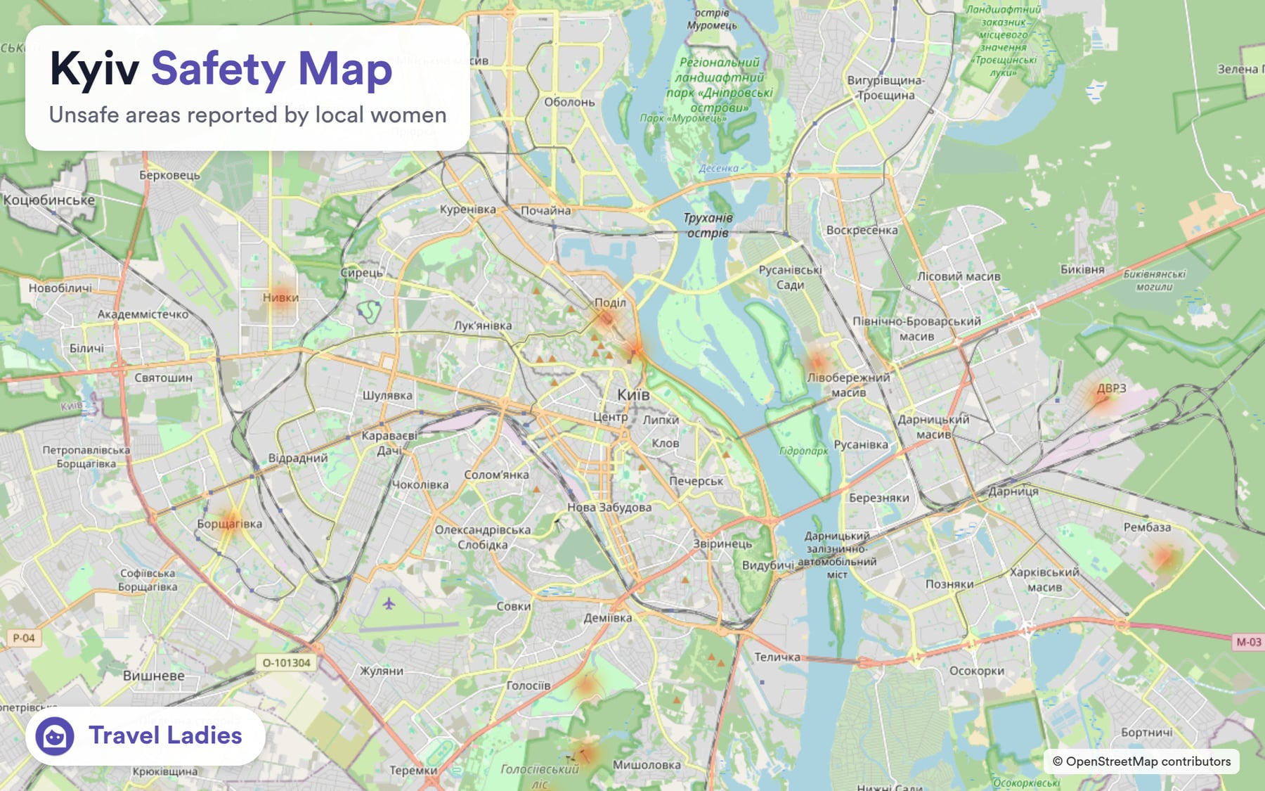 Kyiv safety map: unsafe areas reported by local women