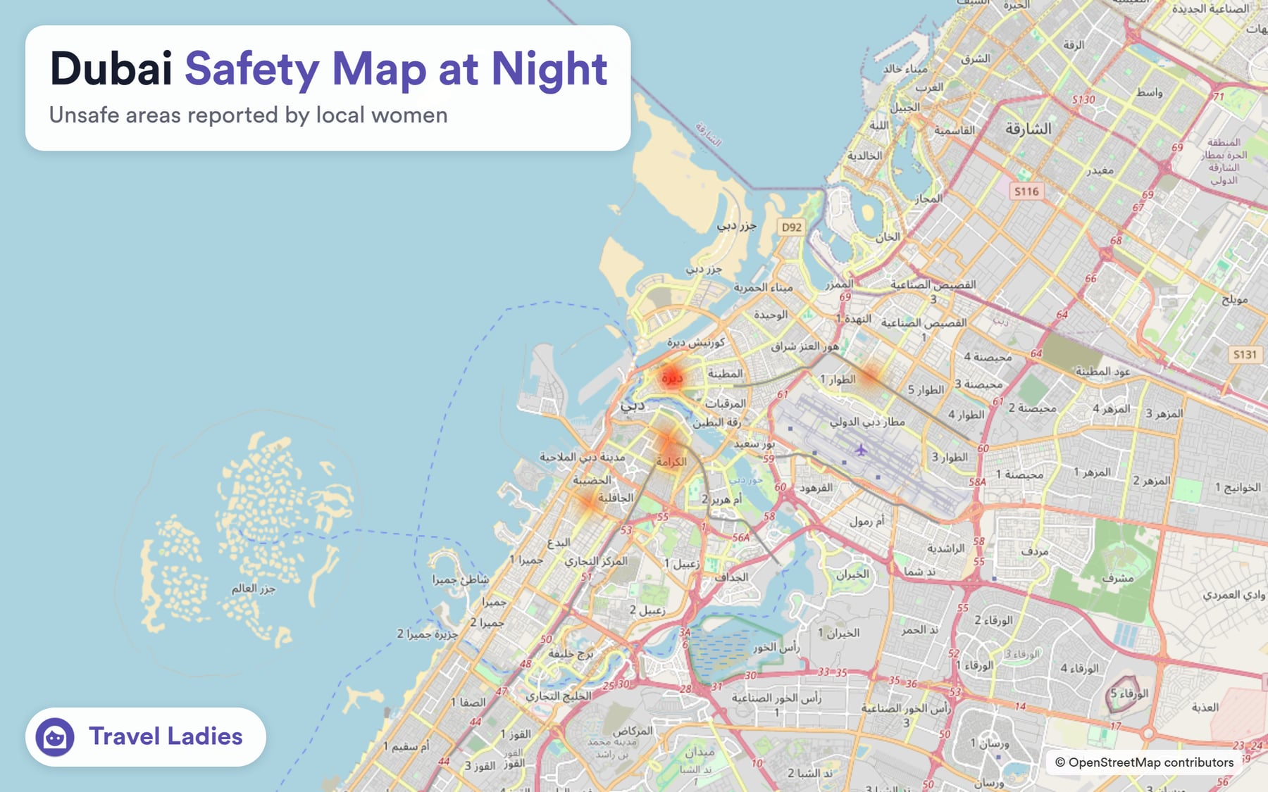 Dubai safety map at night: unsafe areas reported by local women