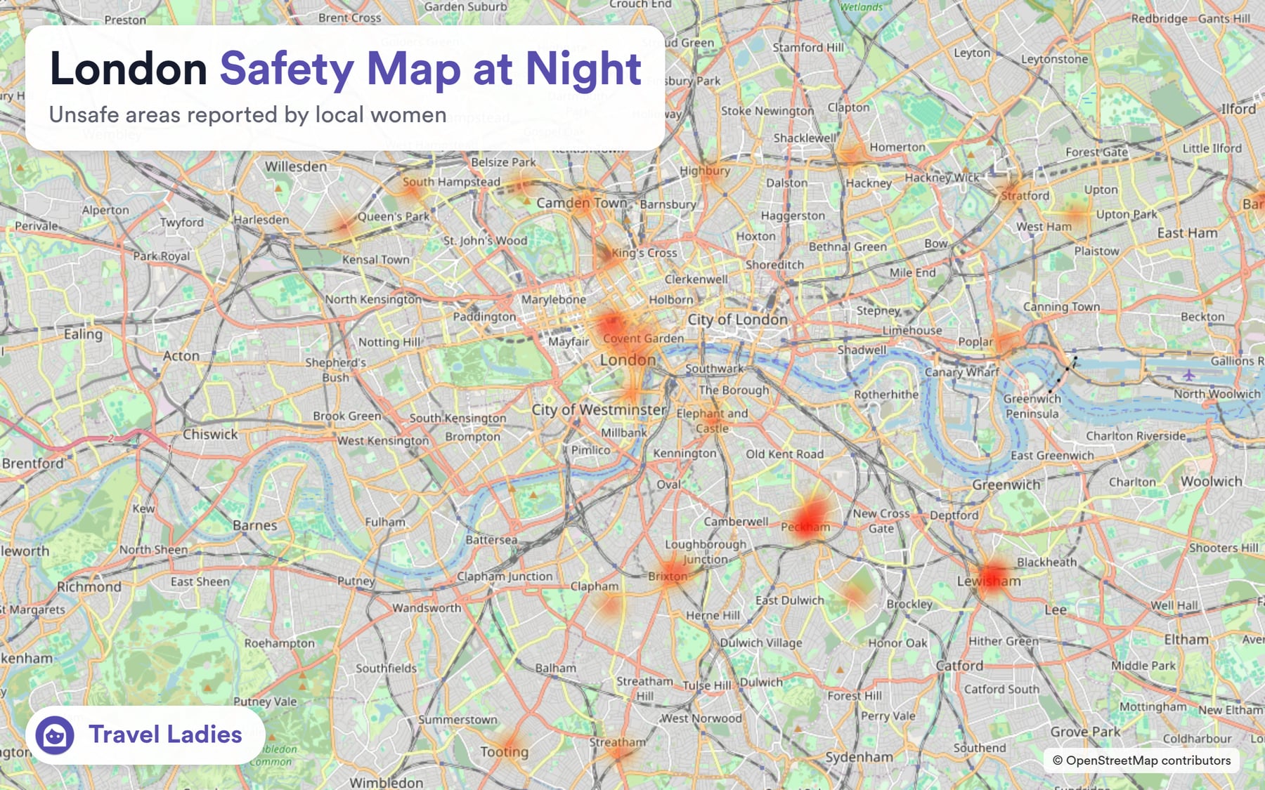 London safety map at night: unsafe areas reported by local women