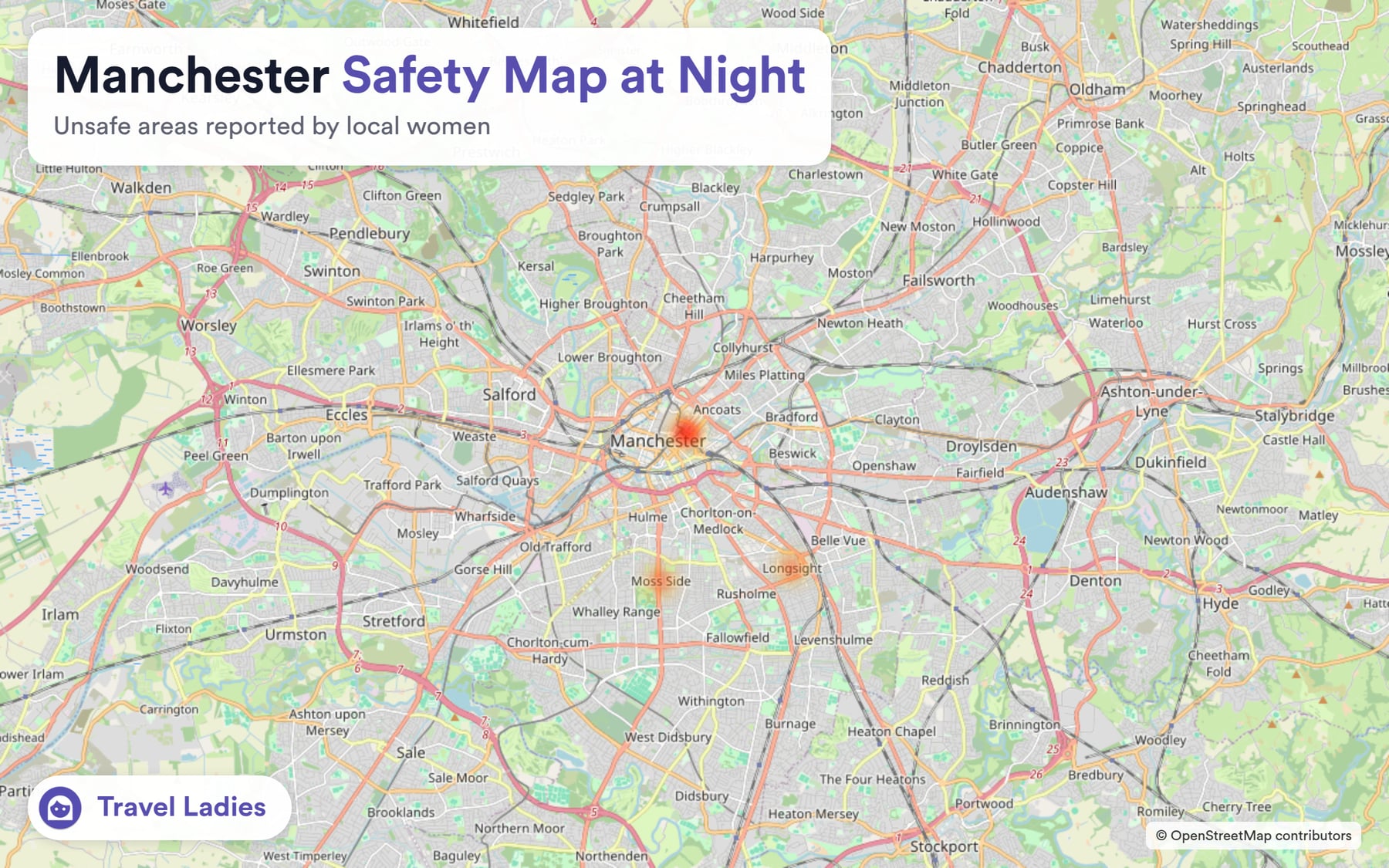 Manchester safety map at night: unsafe areas reported by local women
