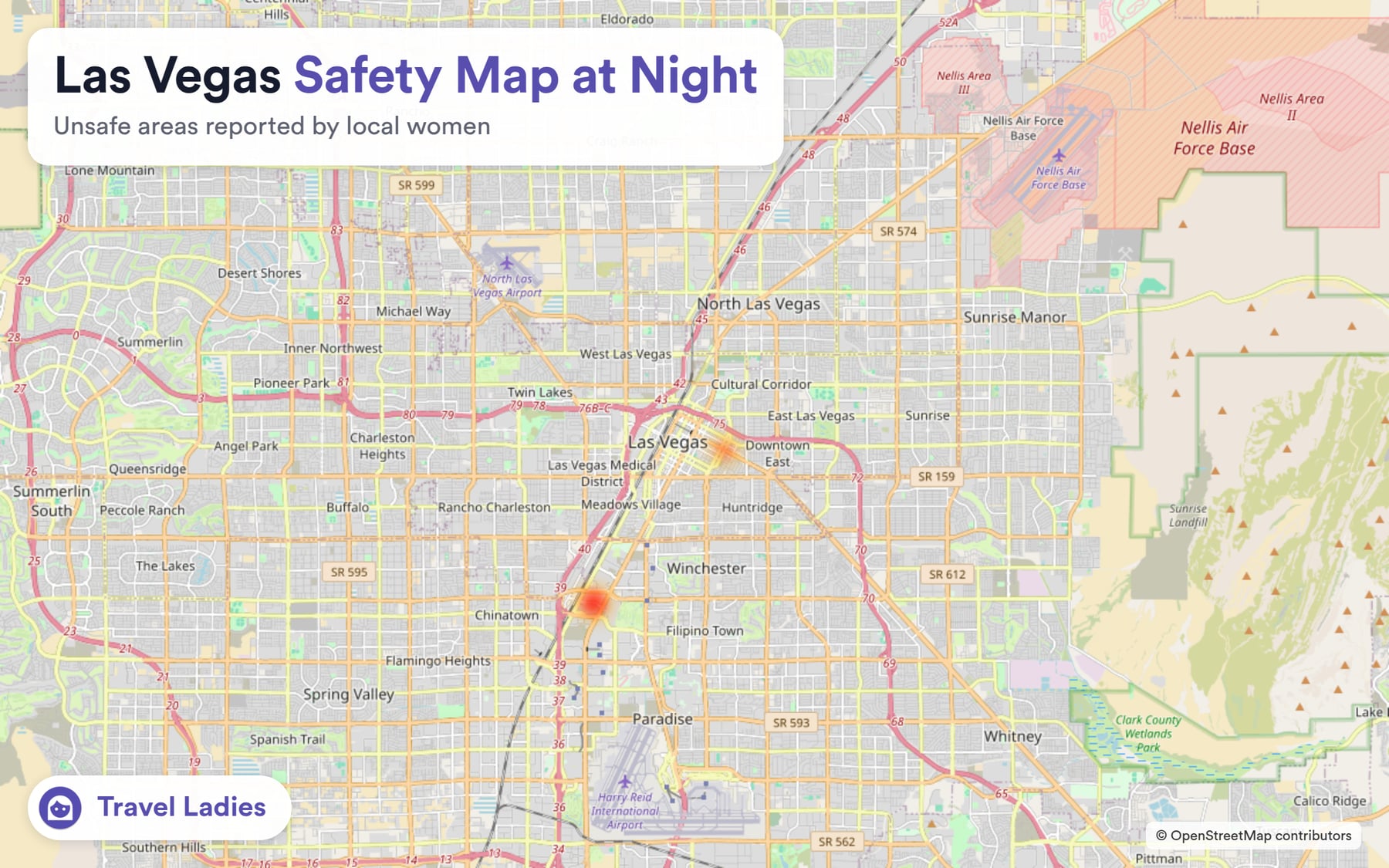 Las Vegas safety map at night: unsafe areas reported by local women