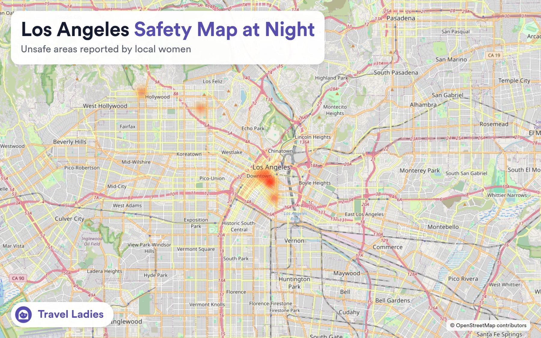 Los Angeles safety map at night: unsafe areas reported by local women