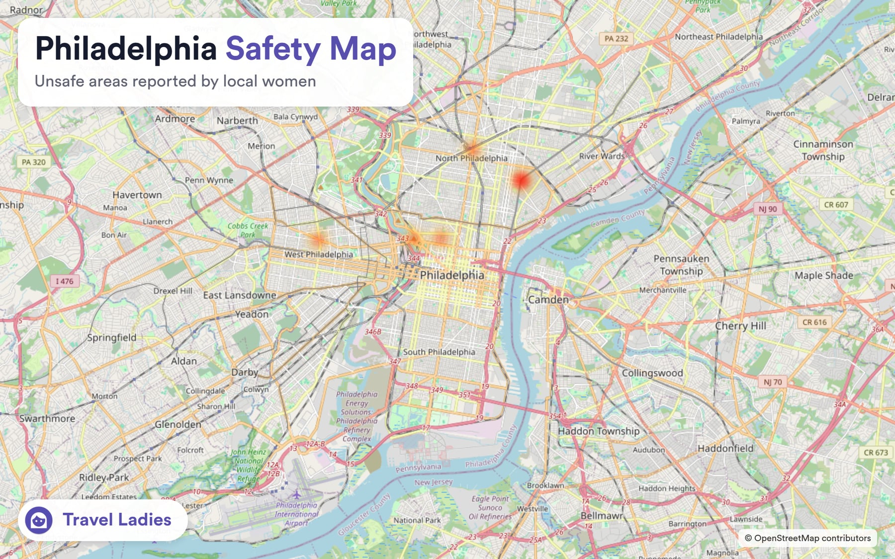 Philadelphia safety map: unsafe areas reported by local women
