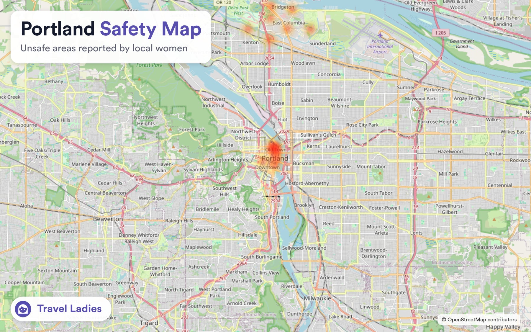 Portland safety map: unsafe areas reported by local women